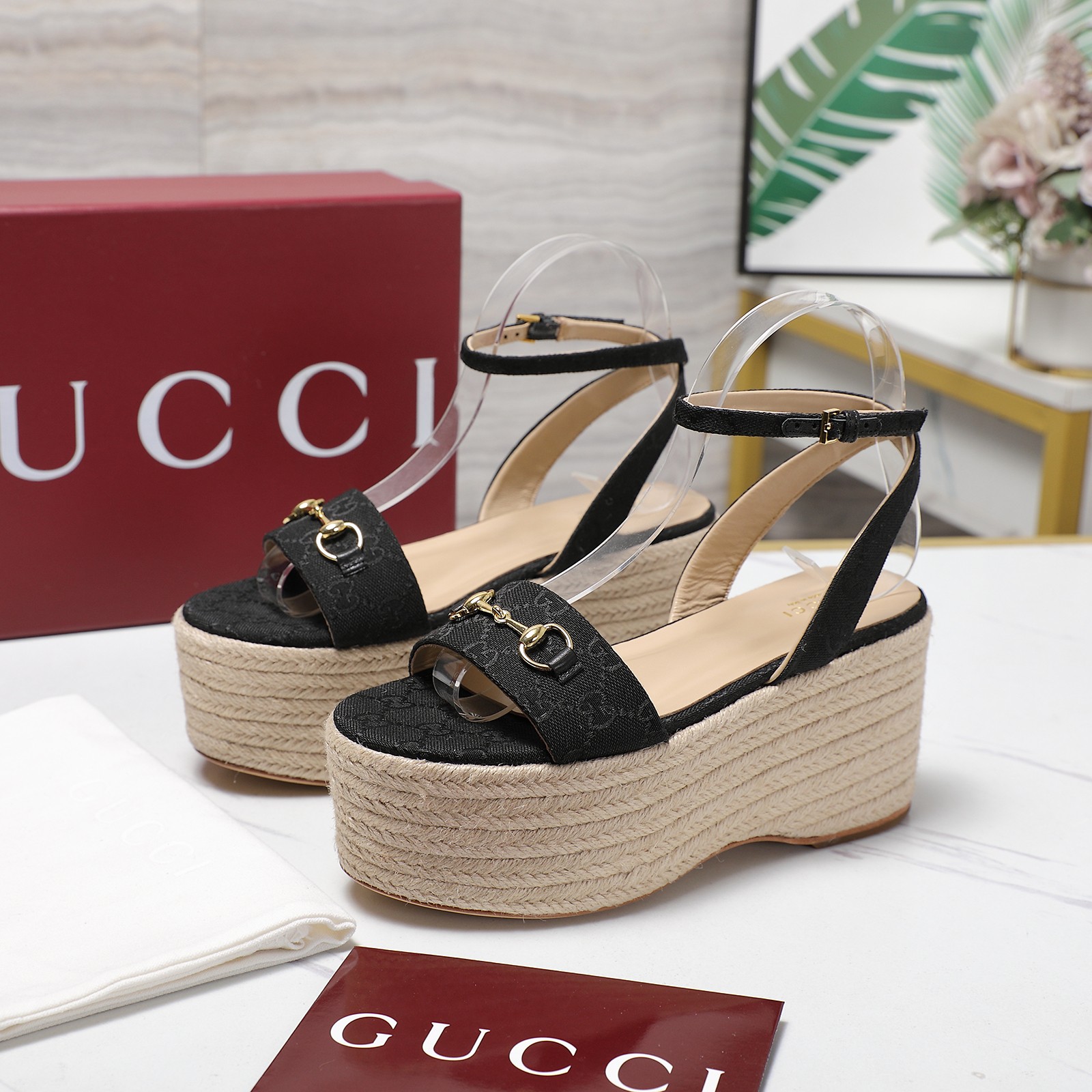 Gucci Espadrille Platform Wedges Sandals - Ankle Strap & Signature Hardware 10 a1744031759429 1368