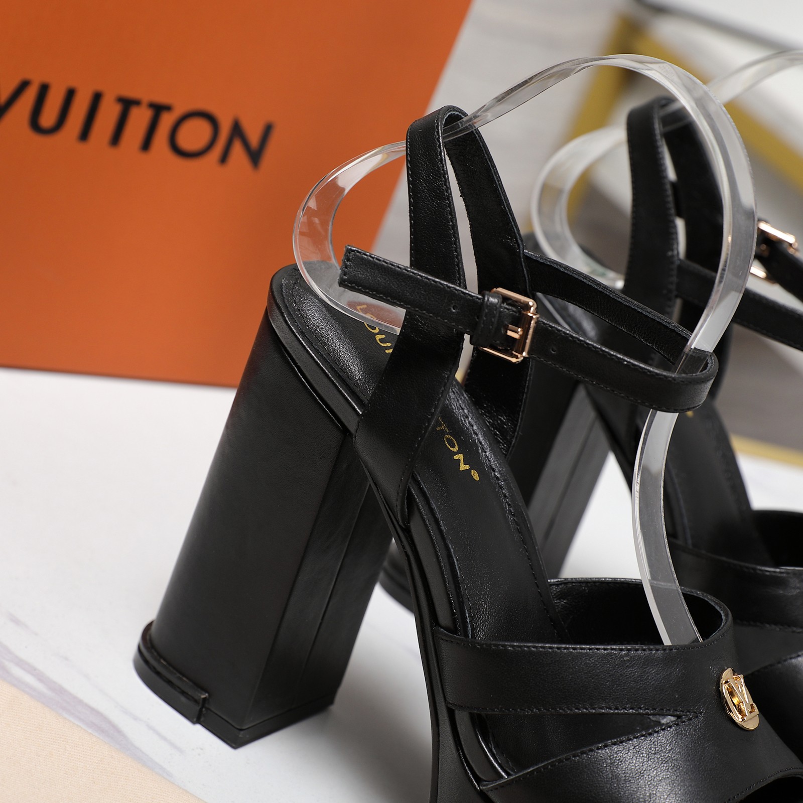 Louis Vuitton Women's Platform Heeled Sandals, Black Leather, Block Heel 6 a1744217988527 8023