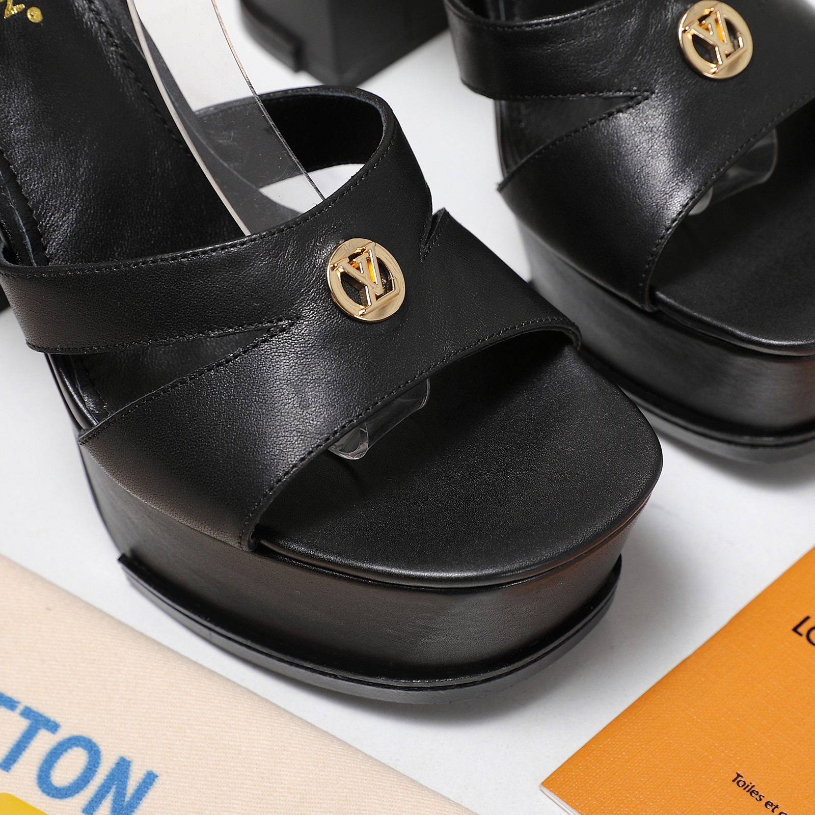 Louis Vuitton Women's Platform Heeled Sandals, Black Leather, Block Heel 8 a1744217990145 8276