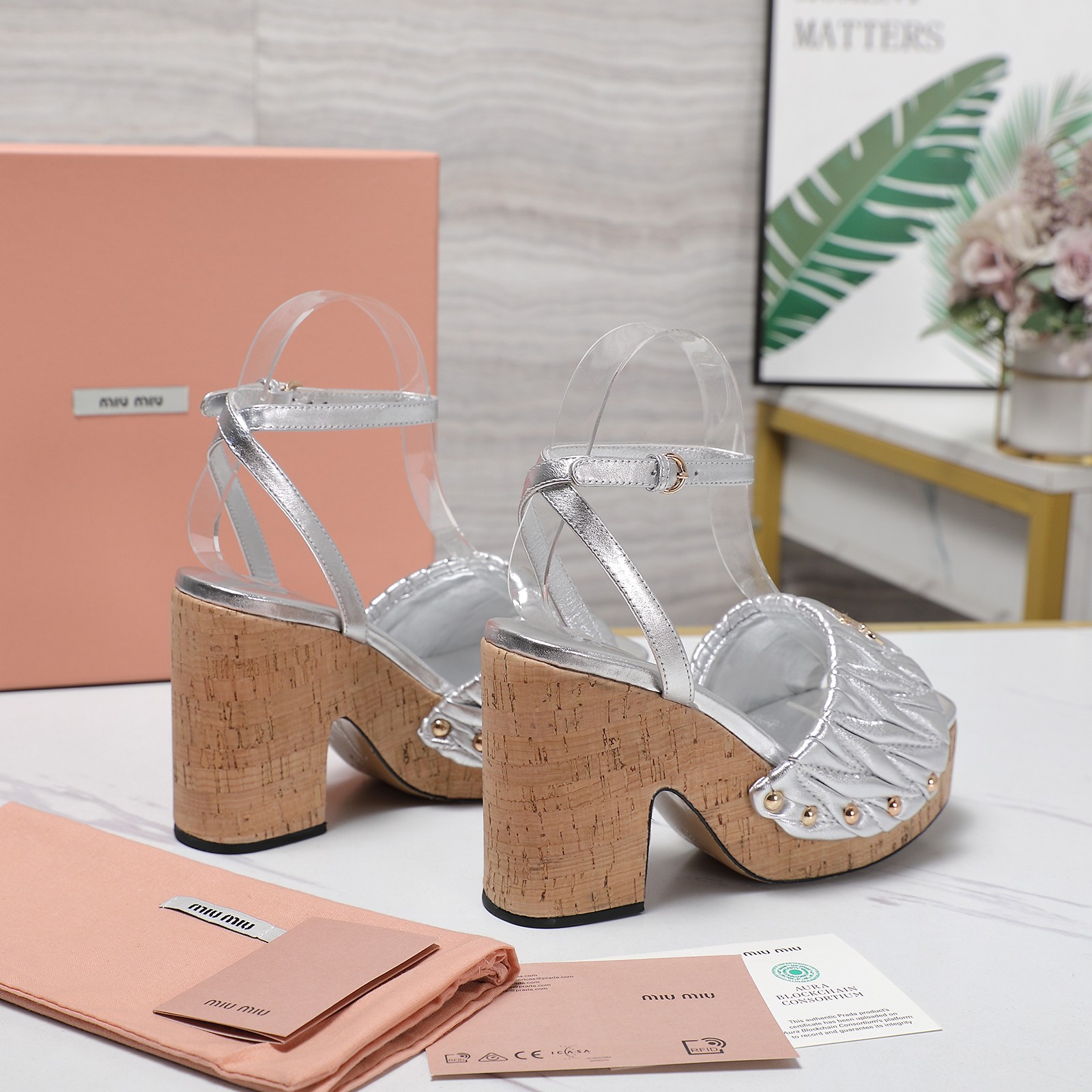 Miu Miu Platform Heeled Sandals, Silver Leather Sandals for Women 5 a1744707571981 7102