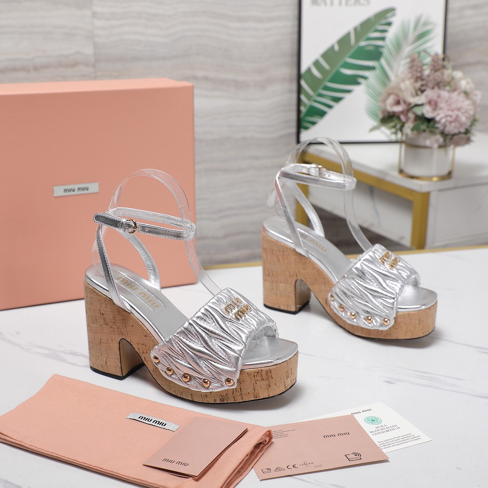 Miu Miu Platform Heeled Sandals, Silver Leather Sandals for Women 3 a1744707572029 4776