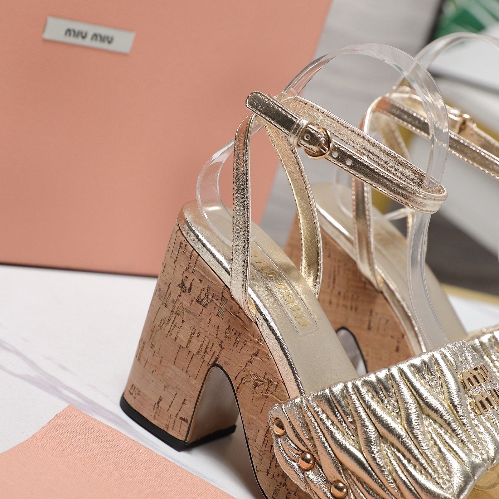 Miu Miu Women's Platform Ankle Strap Sandals Lambskin Gold 5 a1744707775213 1148