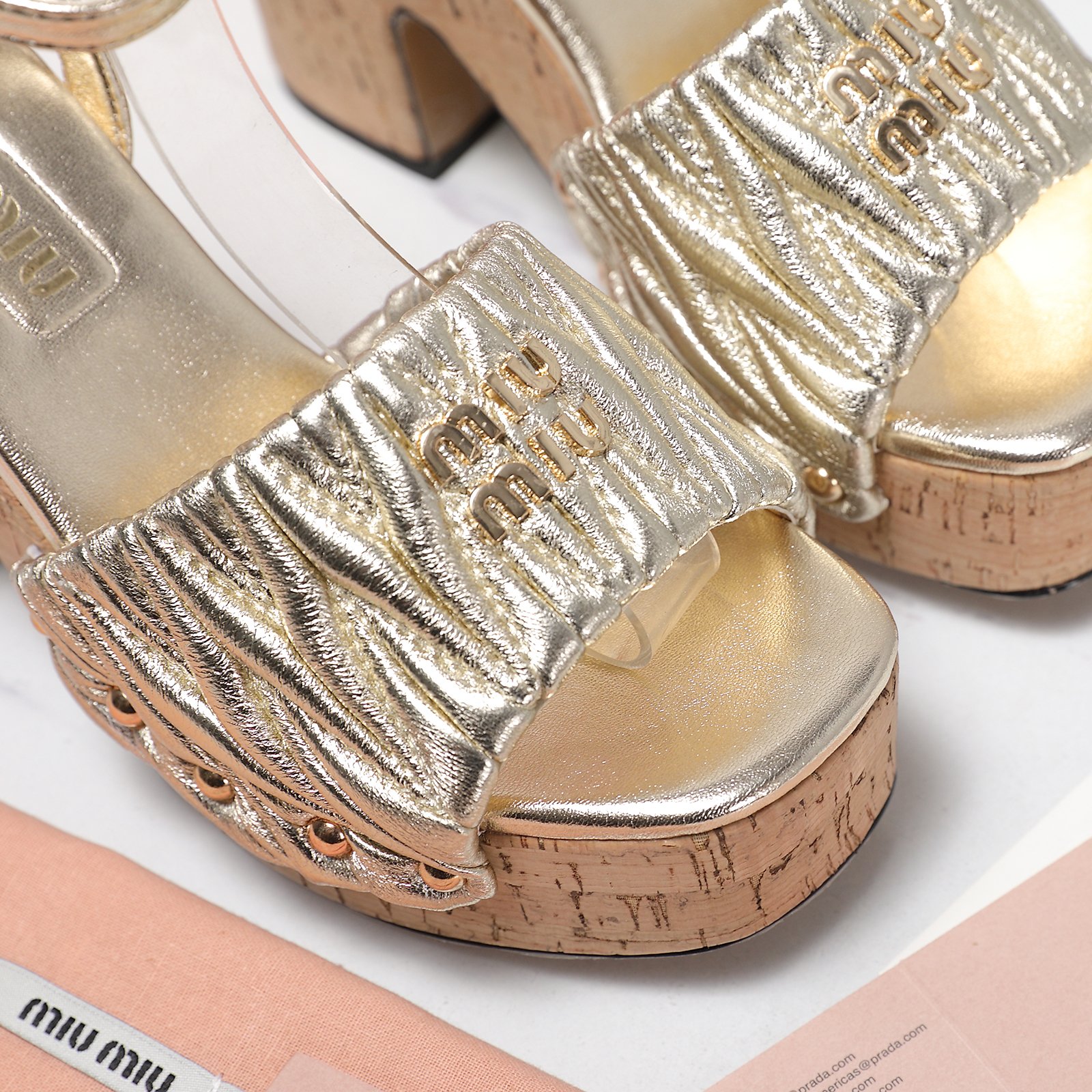 Miu Miu Women's Platform Ankle Strap Sandals Lambskin Gold 10 a1744707791163 5577