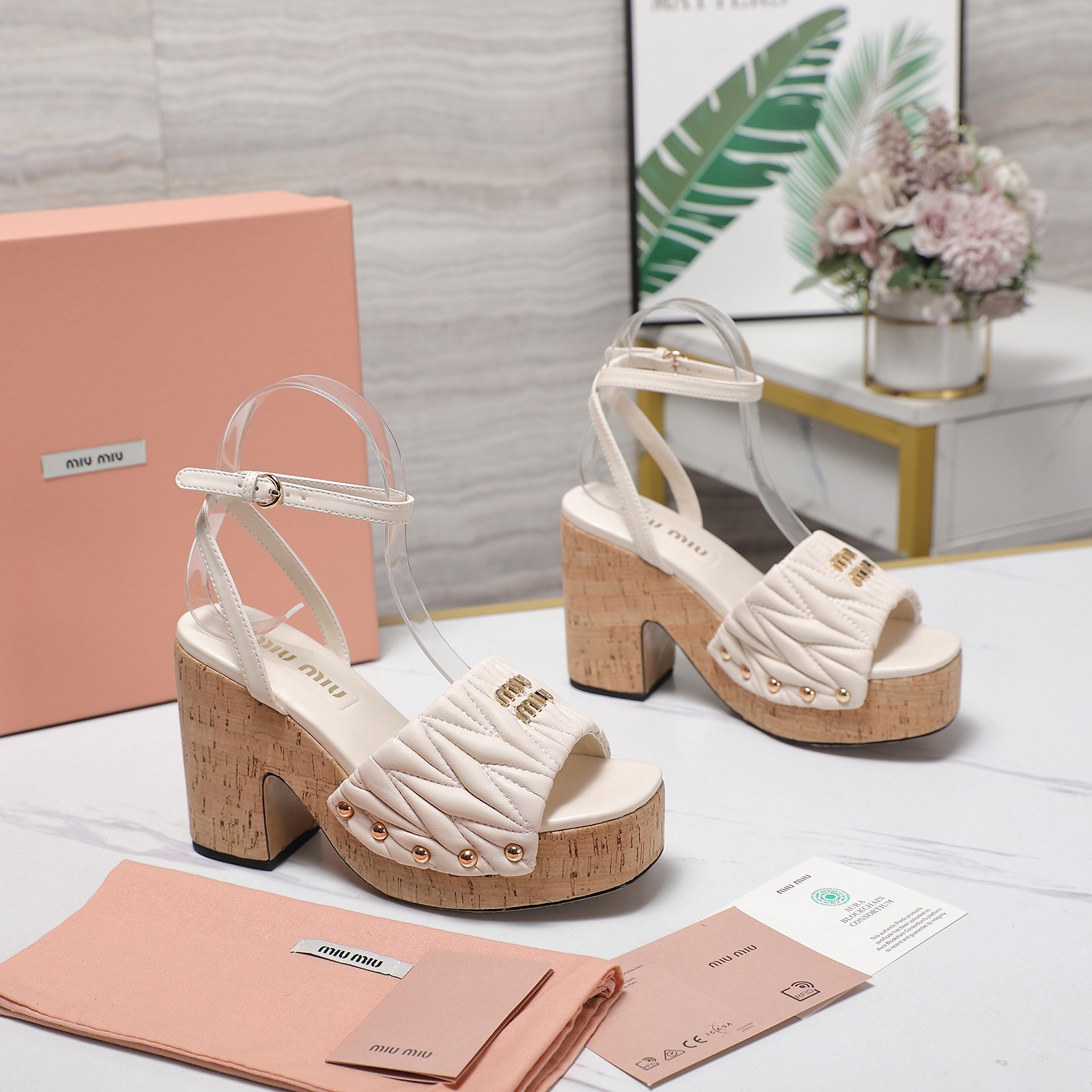 Miu Miu Platform Heeled Sandals Ankle Strap Leather Beige Women 8 a1744707821113 5434
