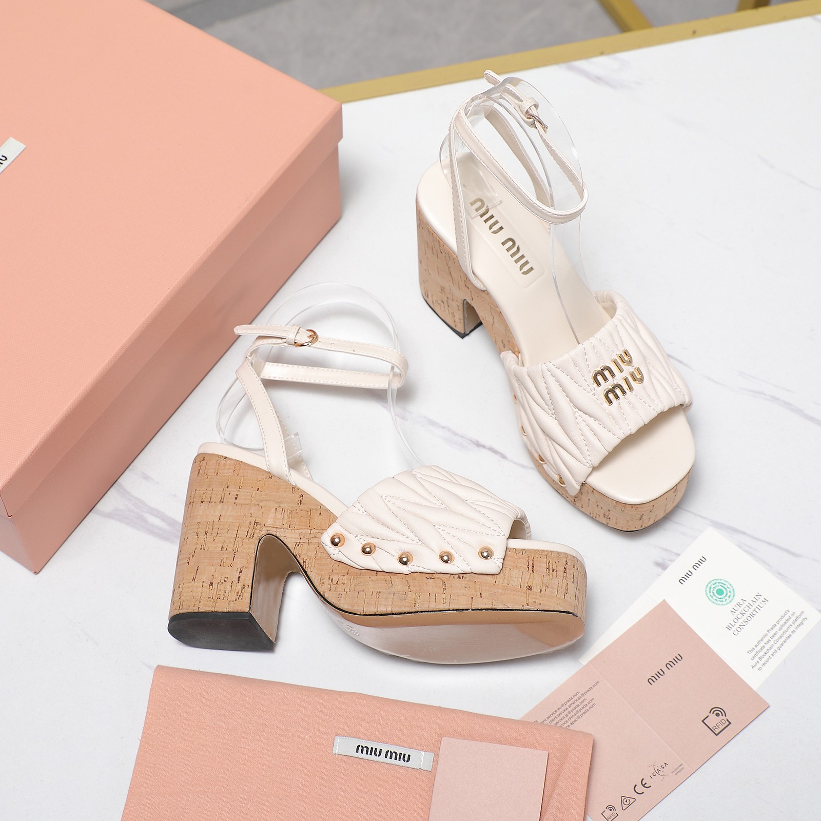 Miu Miu Platform Heeled Sandals Ankle Strap Leather Beige Women 5 a1744707855093 0527