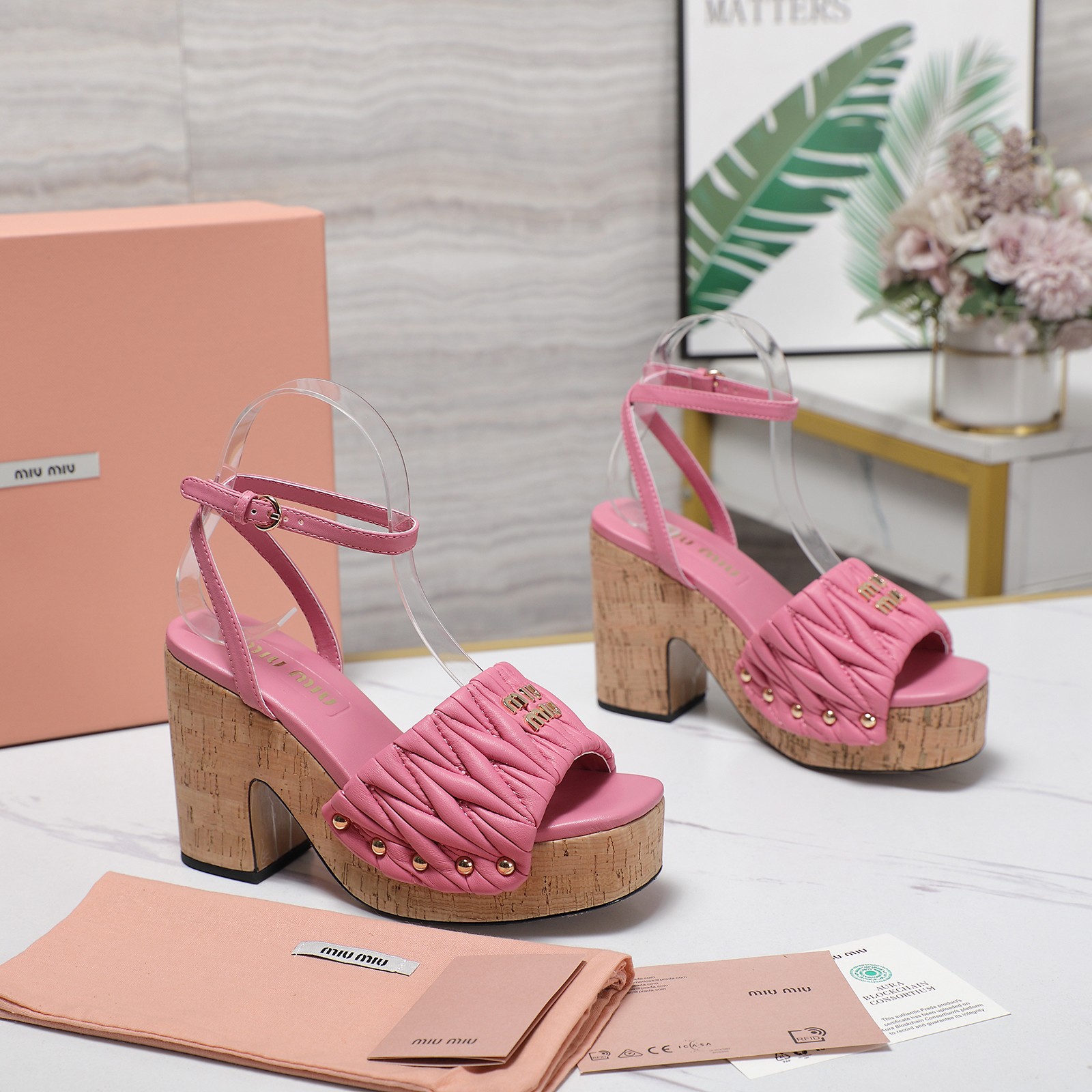 Miu Miu Pink Platform Heeled Sandals Ankle Strap Leather High Heel 3 a1744708101706 0313