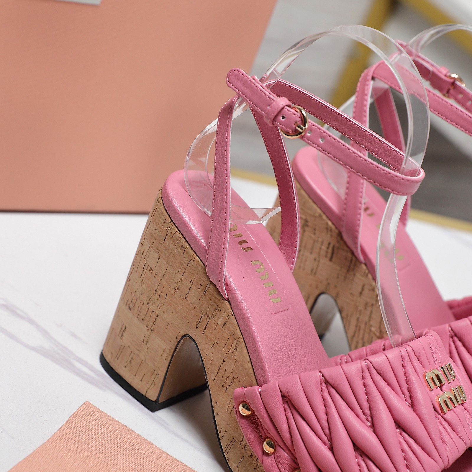 Miu Miu Pink Platform Heeled Sandals Ankle Strap Leather High Heel 8 a1744708101797 6380