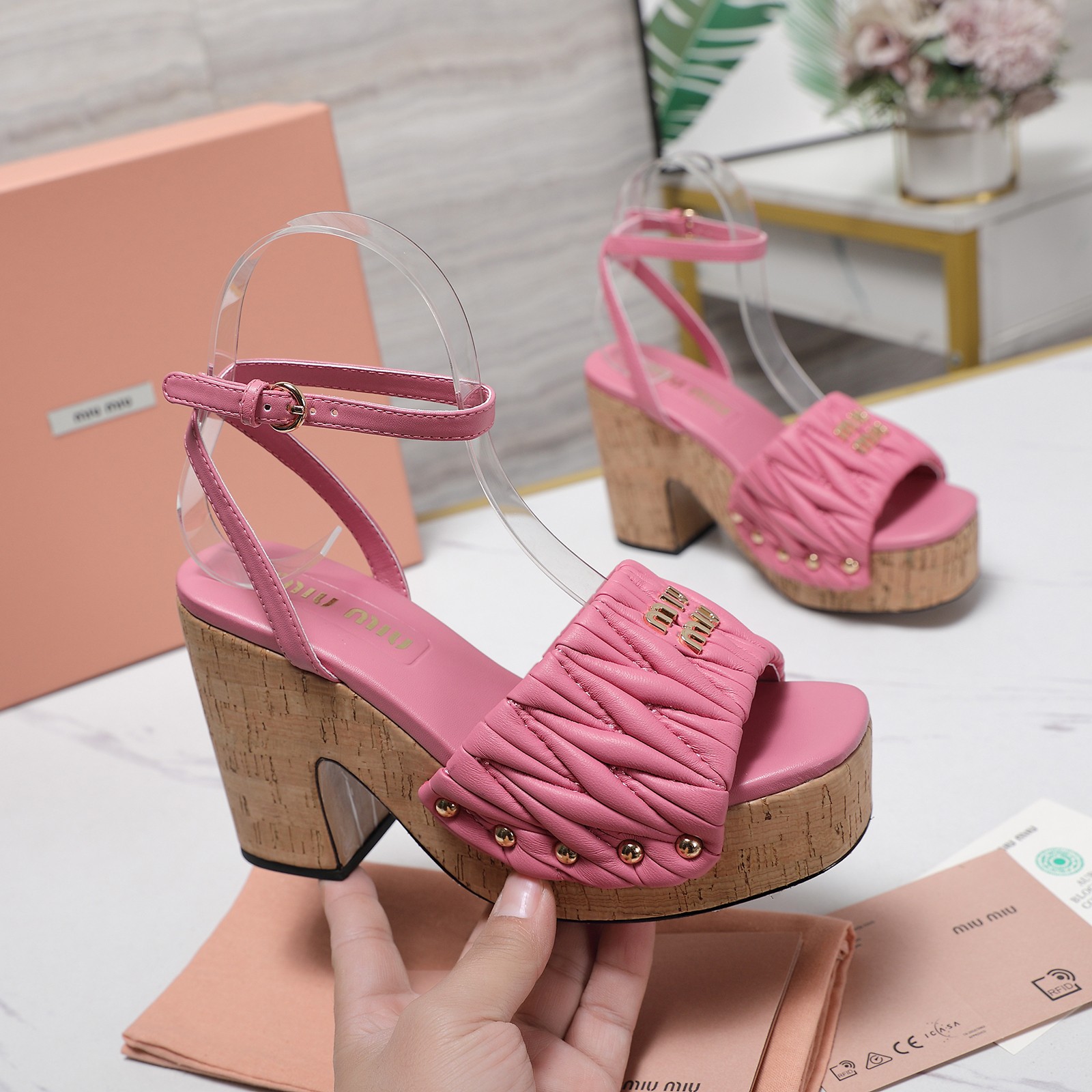 Miu Miu Pink Platform Heeled Sandals Ankle Strap Leather High Heel 2 a1744708113173 1027