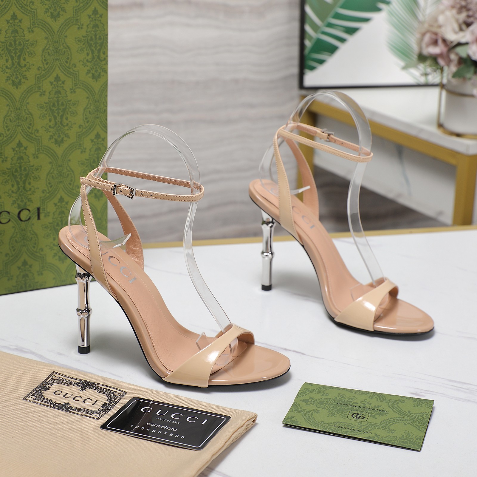 Gucci Women's Bamboo Heel Sandals Patent Leather Beige 3 a1744708935008 4206