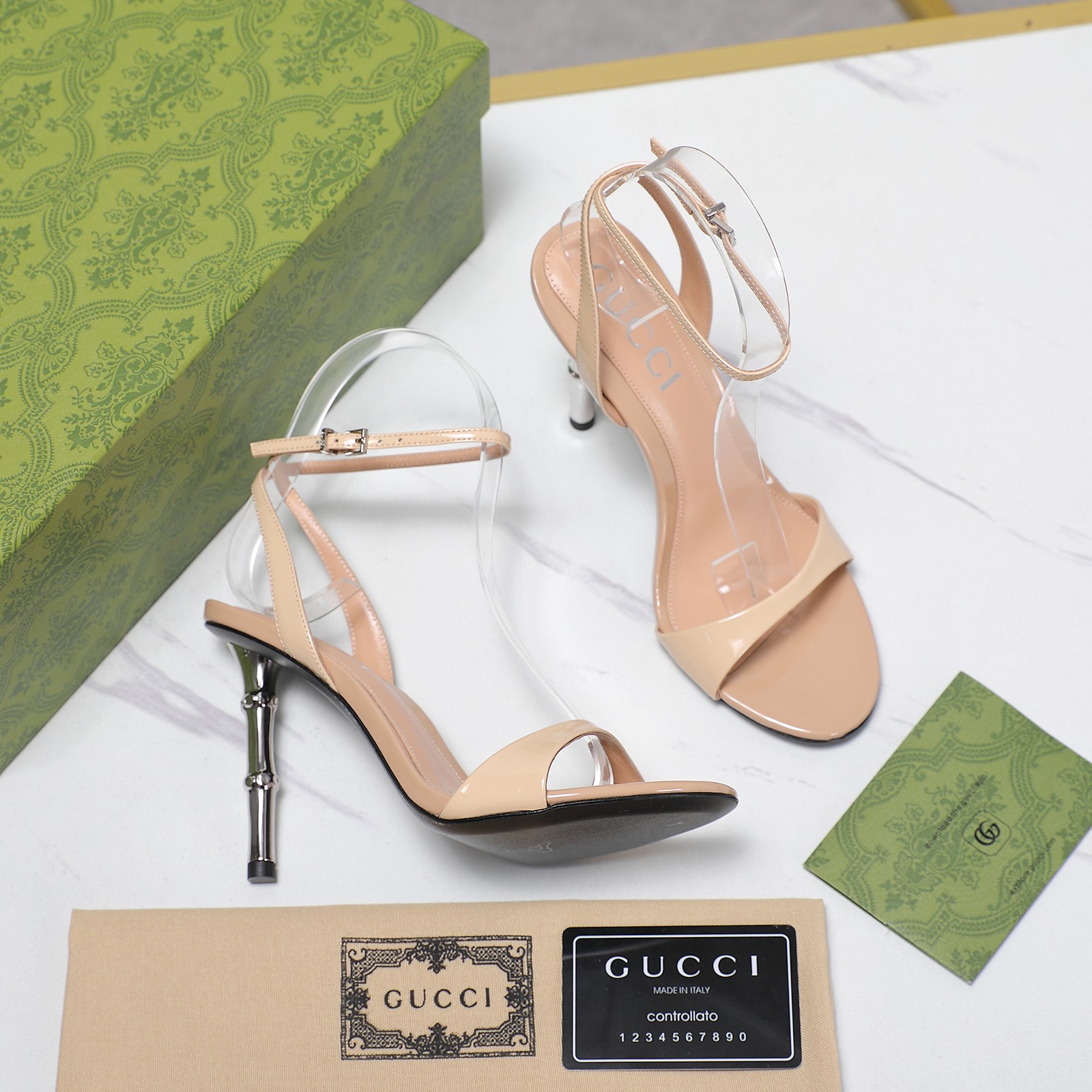 Gucci Women's Bamboo Heel Sandals Patent Leather Beige 4 a1744708935024 0424