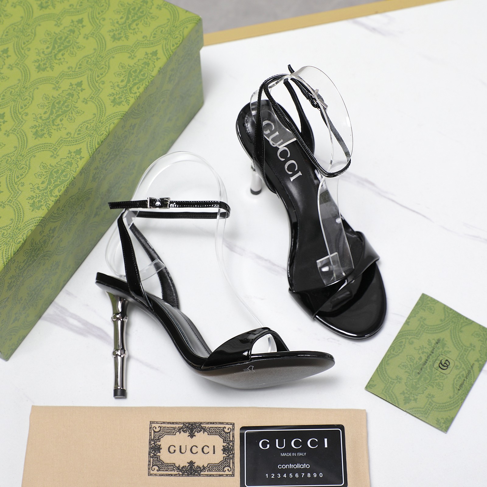 Gucci Women's Black Patent Leather Bamboo Heel Ankle Strap Sandals 5 a1744709106981 1044