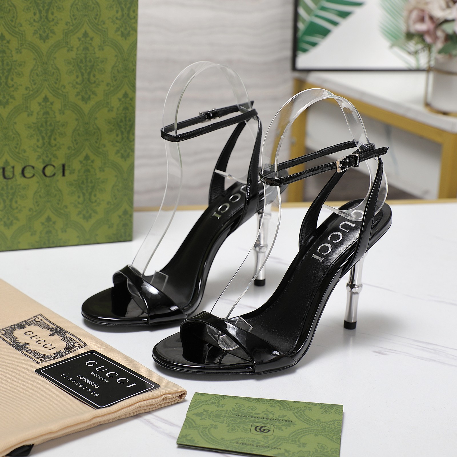 Gucci Women's Black Patent Leather Bamboo Heel Ankle Strap Sandals 3 a1744709107024 3311