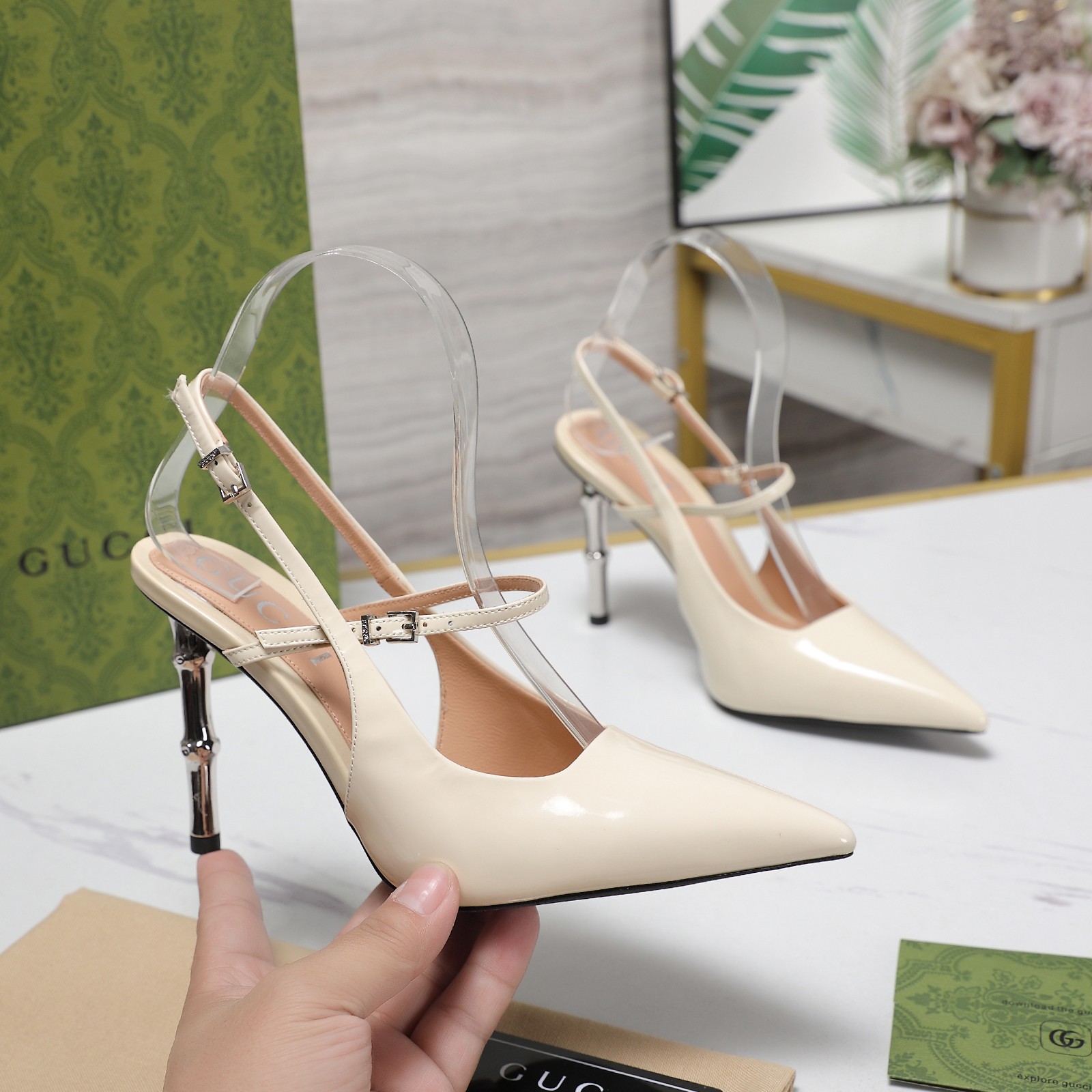 Gucci Women's Bamboo Heel Slingback Pumps Pointed Toe High Heel Shoes 1 Gucci Women's Bamboo Heel Slingback Pumps Pointed Toe High Heel Shoes
