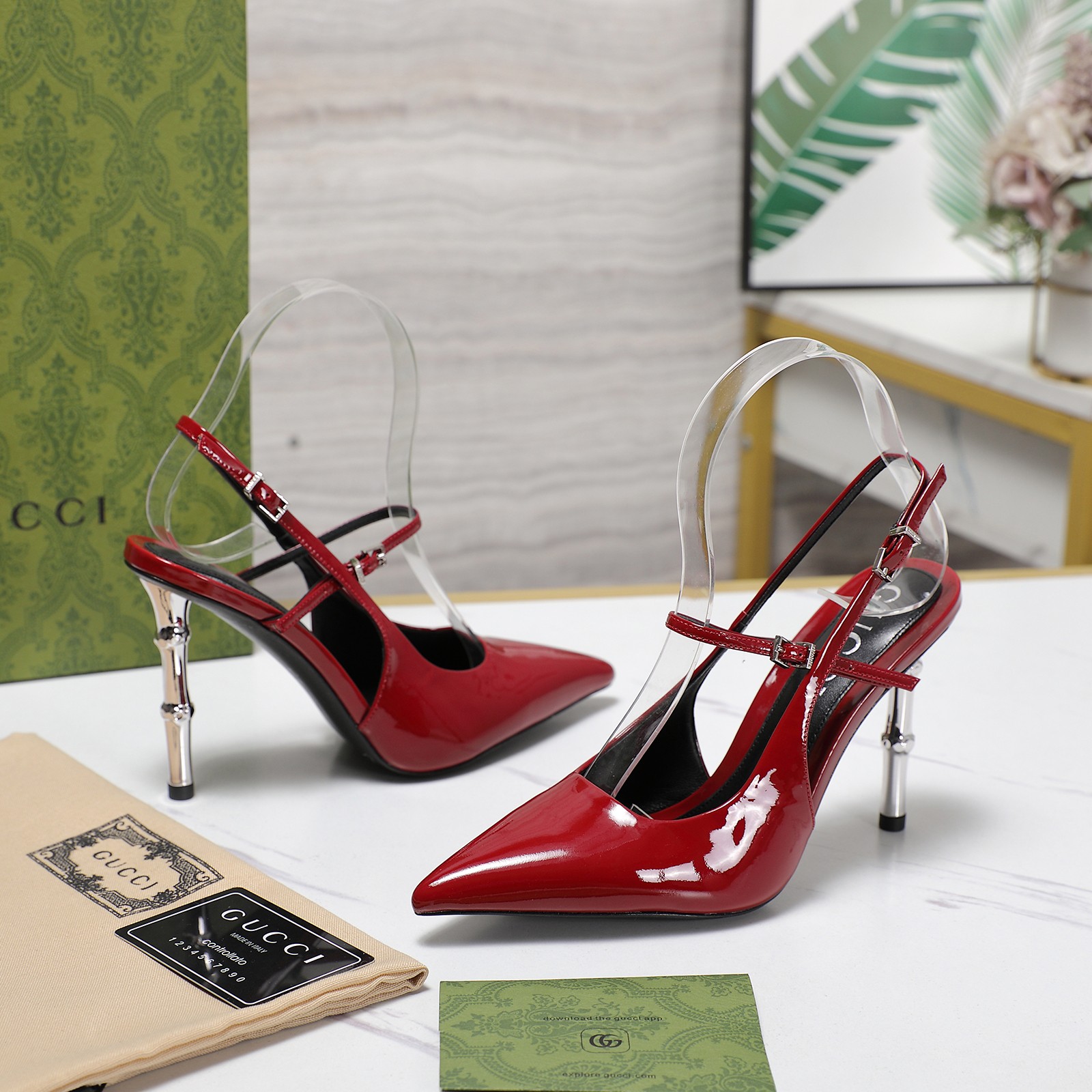 Gucci Bamboo Heel Slingback Pumps in Red Patent Leather, Size 35-39 3 a1744709323020 4424
