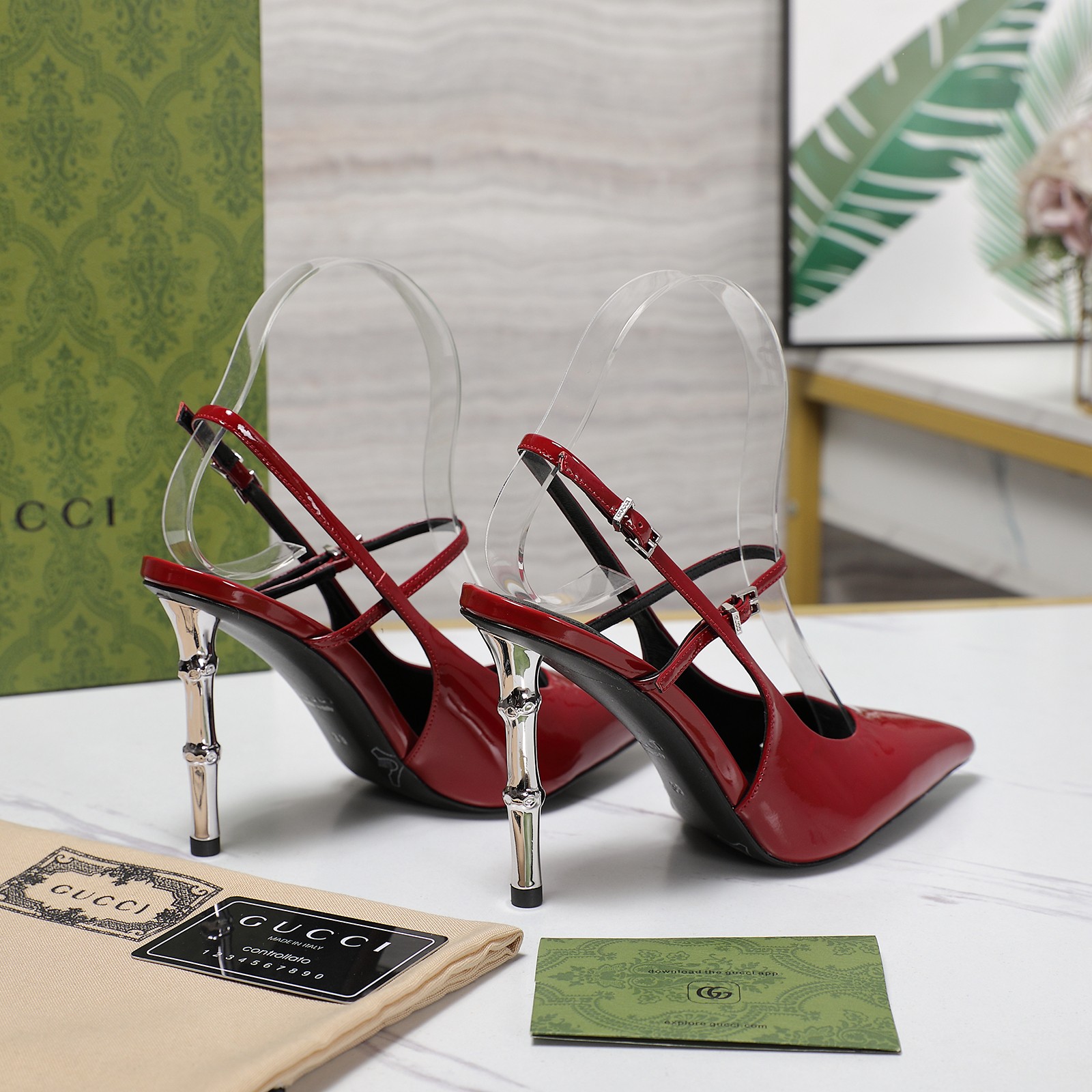 Gucci Bamboo Heel Slingback Pumps in Red Patent Leather, Size 35-39 4 a1744709336021 4362