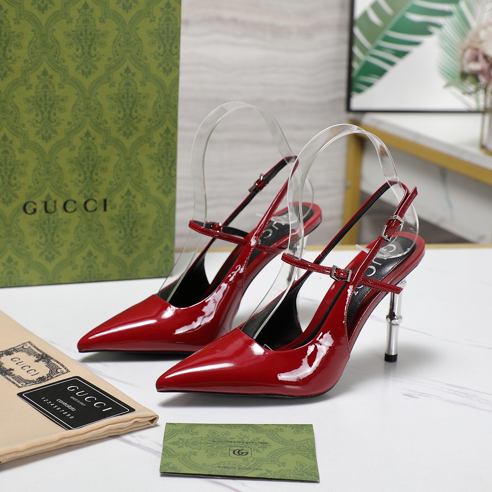 Gucci Bamboo Heel Slingback Pumps in Red Patent Leather, Size 35-39 10 a1744709339577 6408