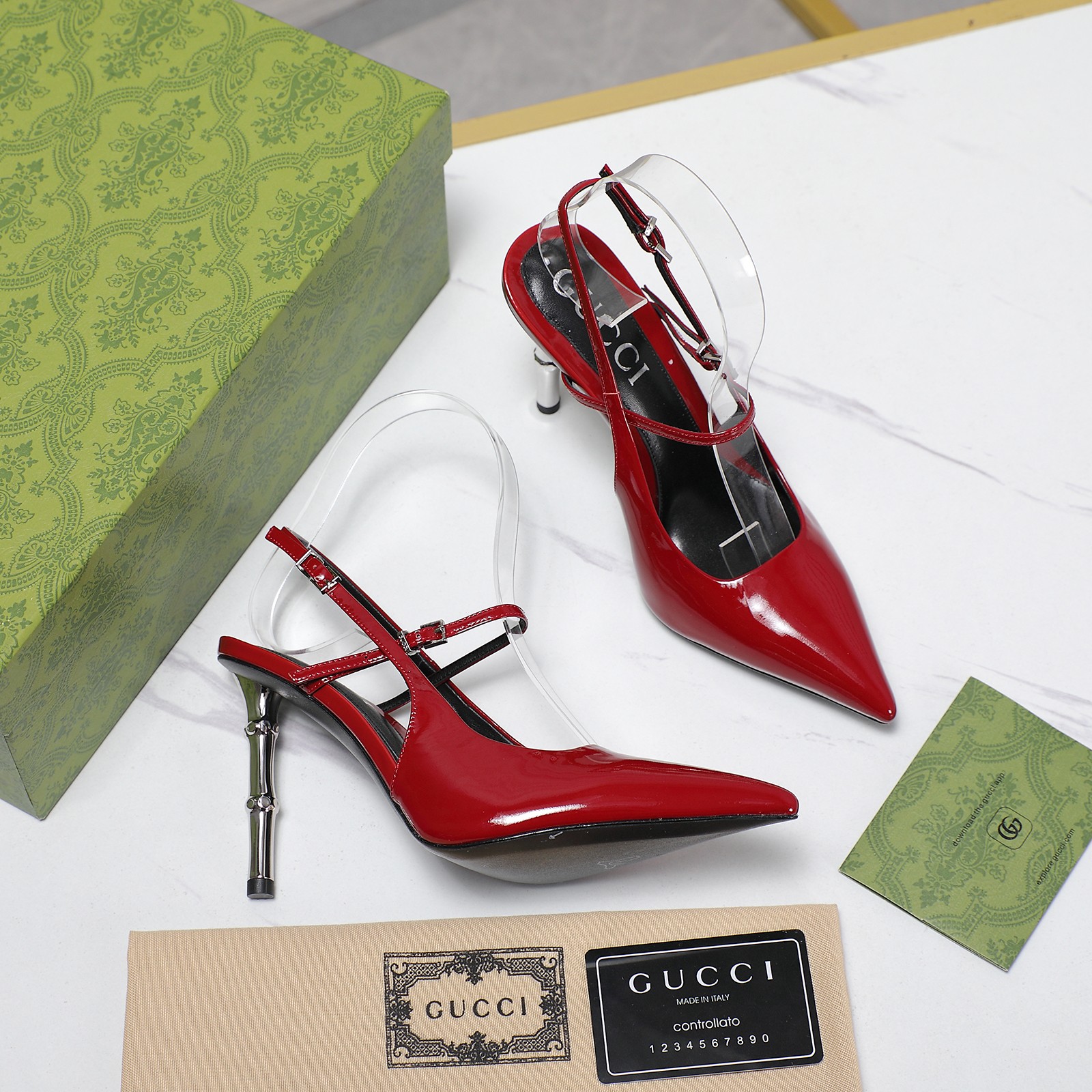 Gucci Bamboo Heel Slingback Pumps in Red Patent Leather, Size 35-39 8 a1744709339592 6207