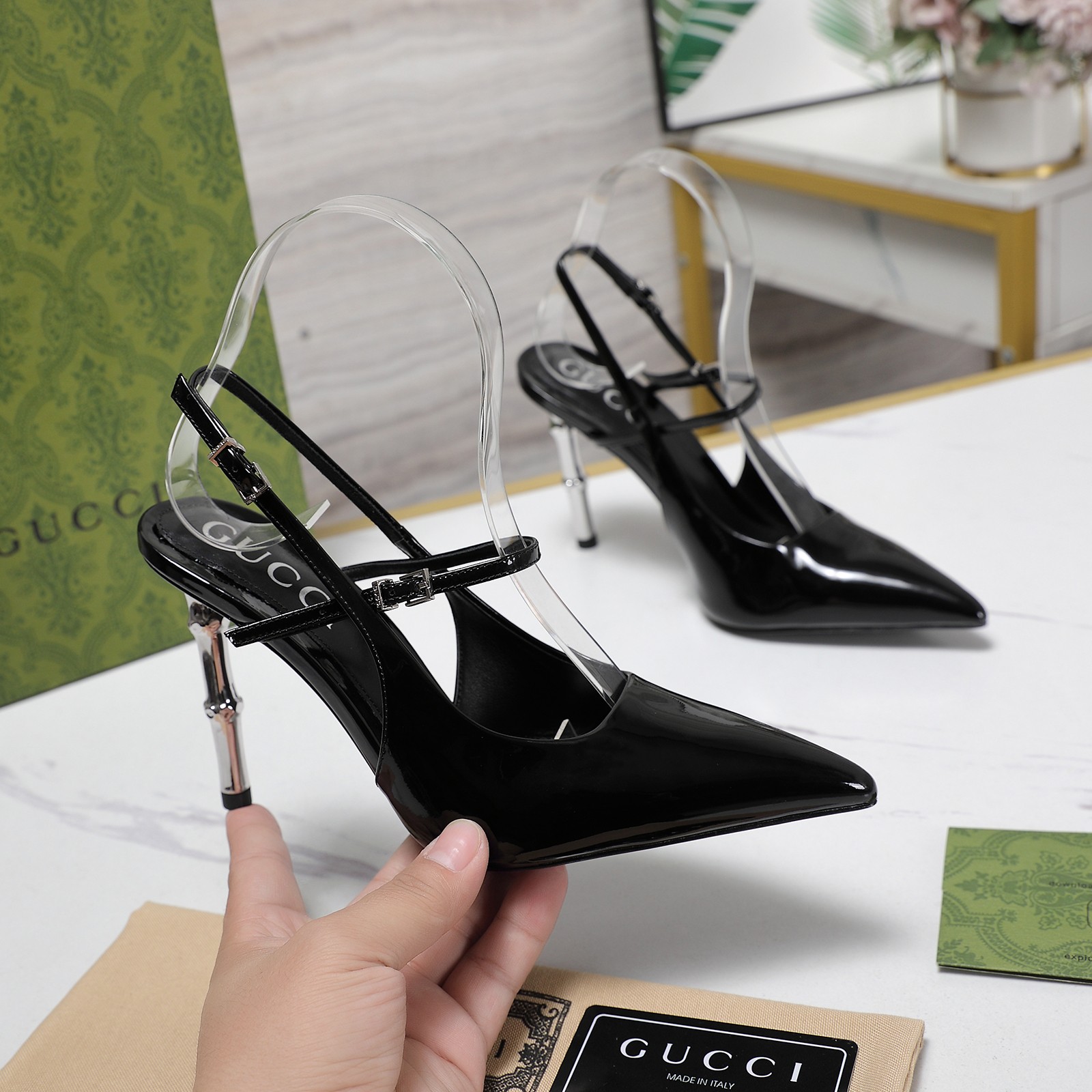 Gucci Women's Pointed-Toe Slingback Heels with Bamboo Heel 2 a1744709655294 5486