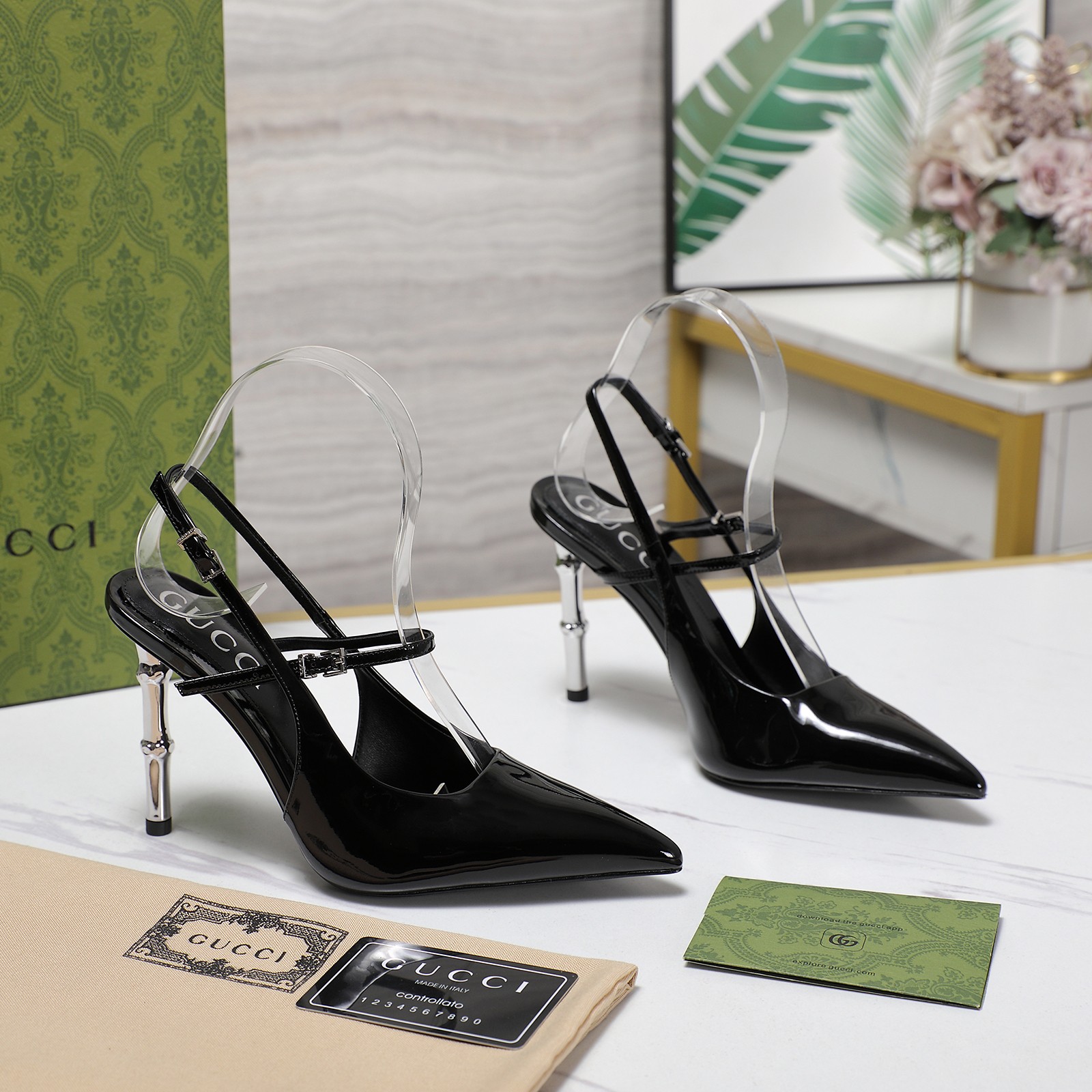 Gucci Women's Pointed-Toe Slingback Heels with Bamboo Heel 3 a1744709679580 6864