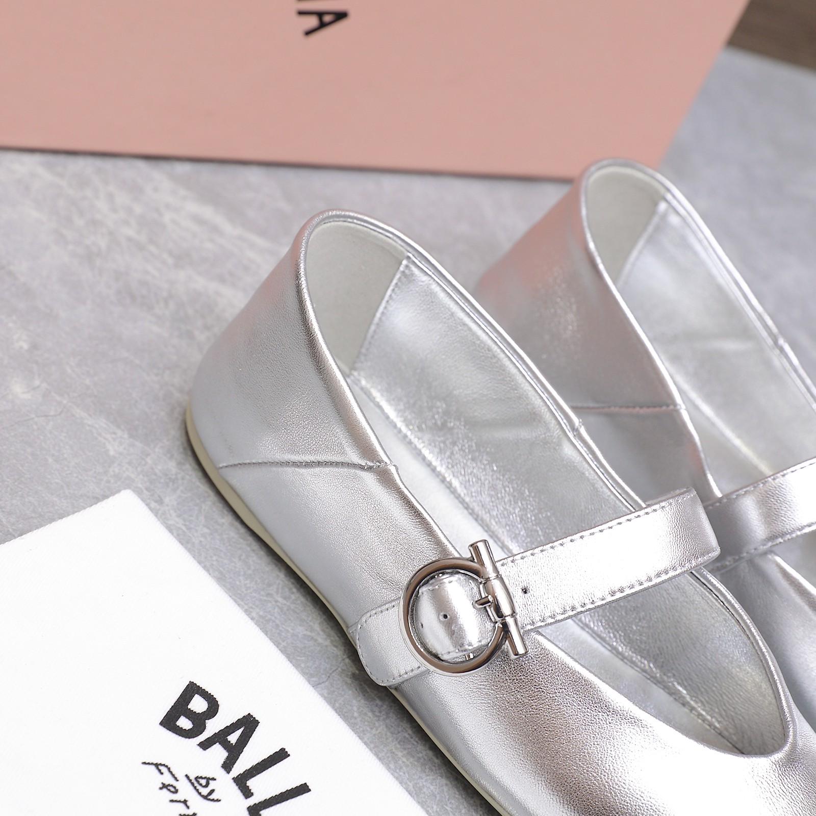 Ferragamo Iconic Buckle Ballerina Flats - Silver Leather, Round Toe 7 a1744783491696 1241