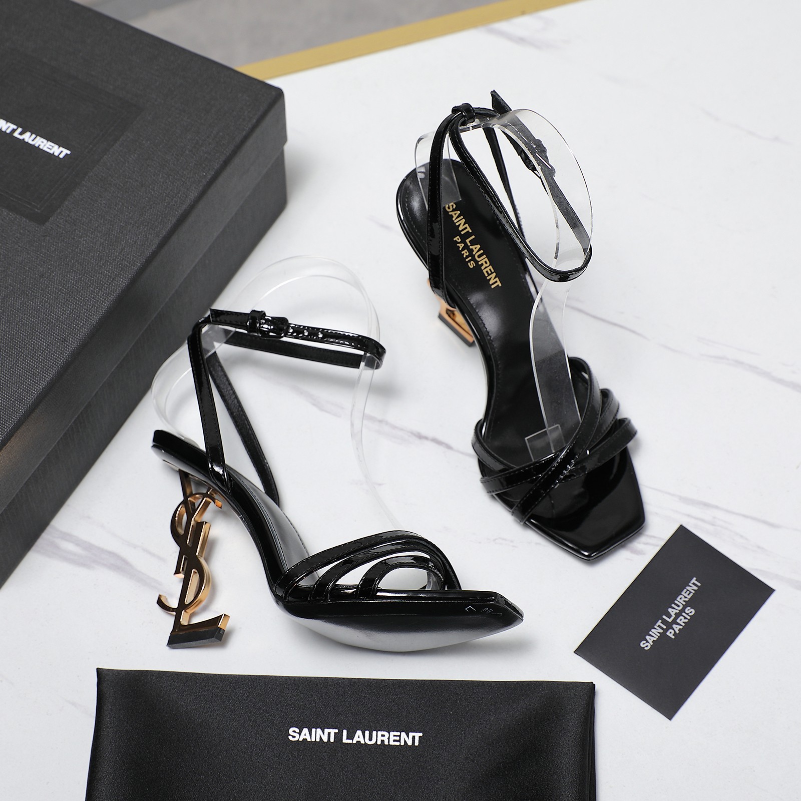 Yves Saint Laurent Black Leather & Silk Letter Heel Ankle Strap Sandals 3 a1745067746592 4553