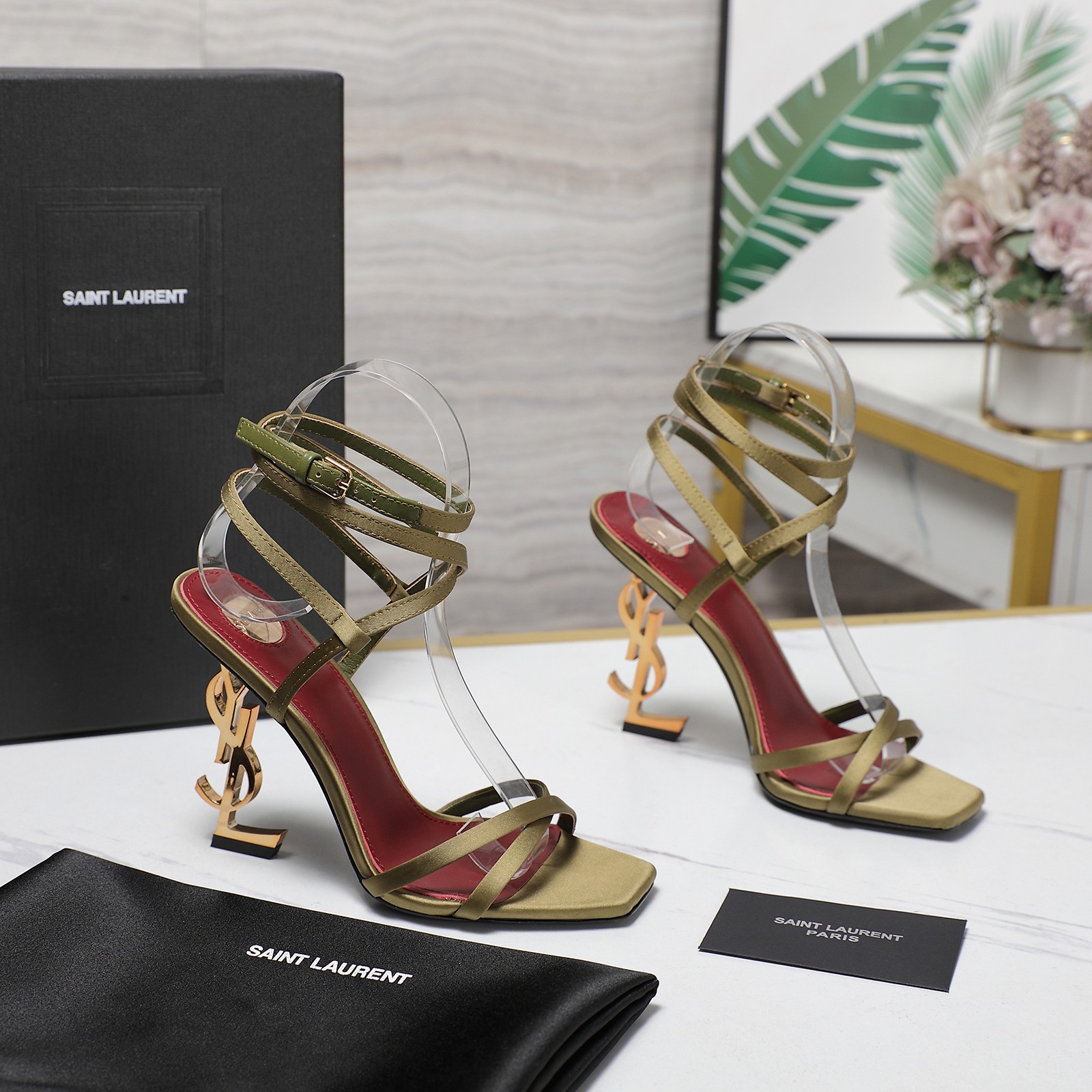 Yves Saint Laurent YSL Logo Heel Ankle Wrap Heeled Sandals 4 a1745067891293 0744