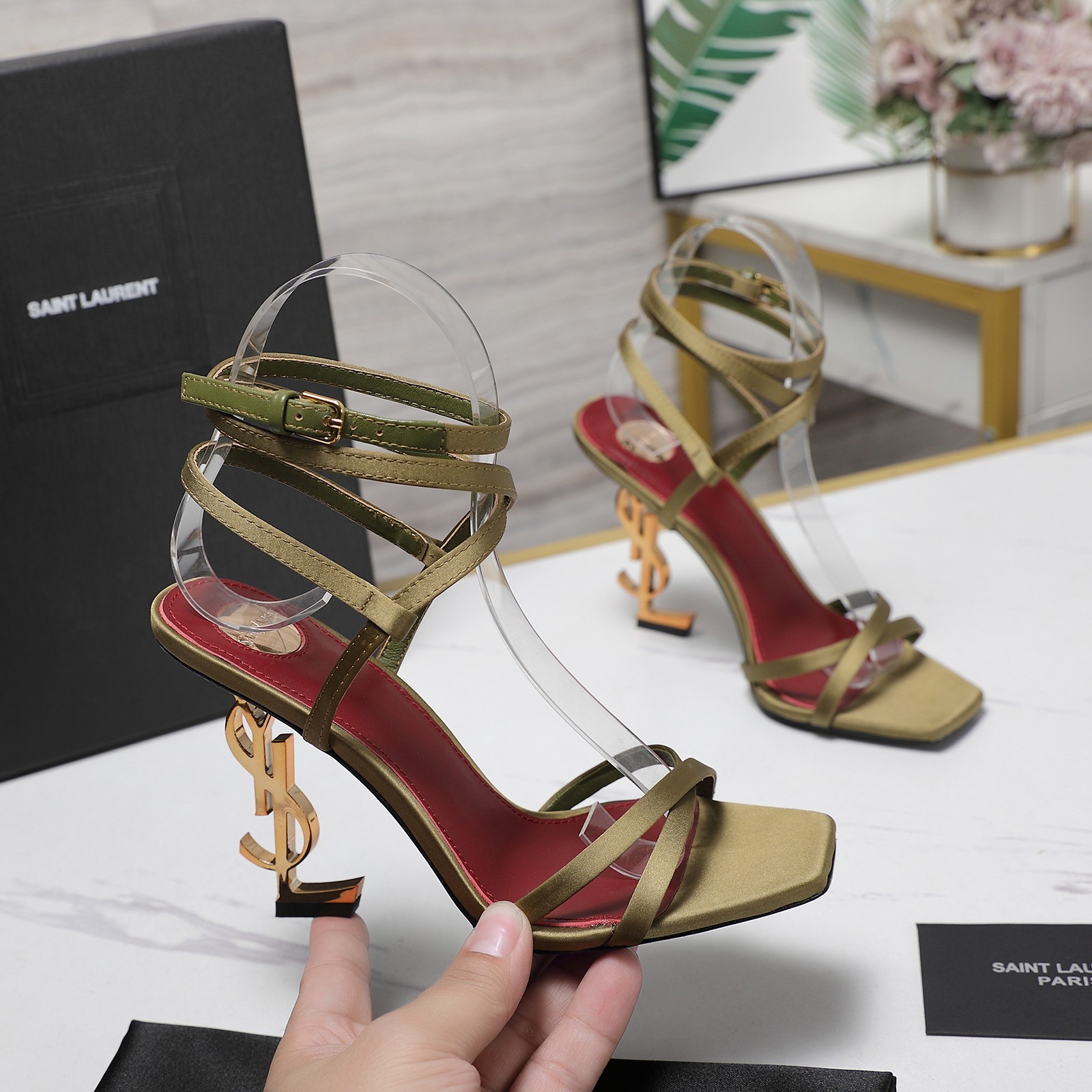 Yves Saint Laurent YSL Logo Heel Ankle Wrap Heeled Sandals 1 Yves Saint Laurent YSL Logo Heel Ankle Wrap Heeled Sandals