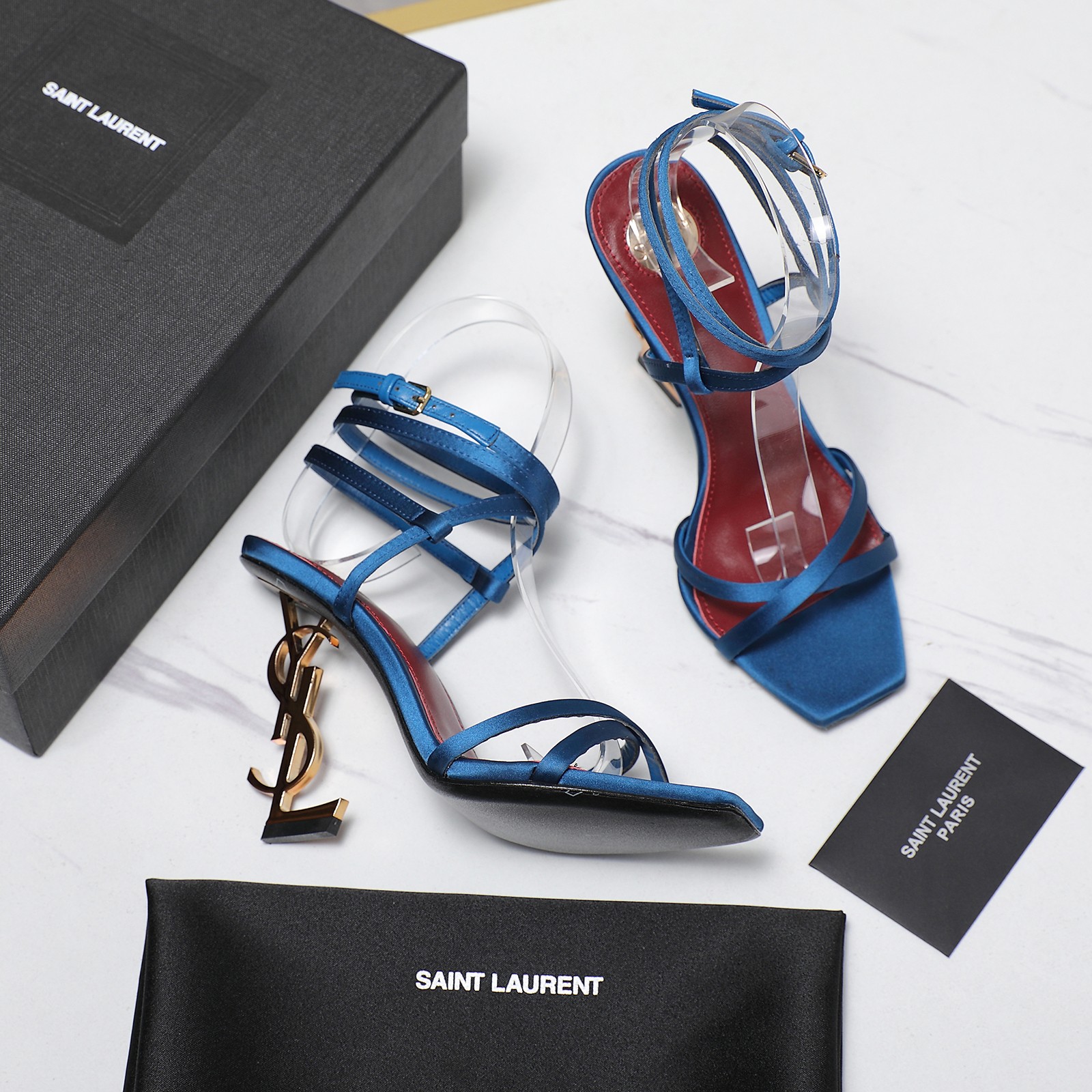Yves Saint Laurent Tribute Heel Sandal in Blue Silk - Luxury Designer Shoes 4 a1745067936689 1058