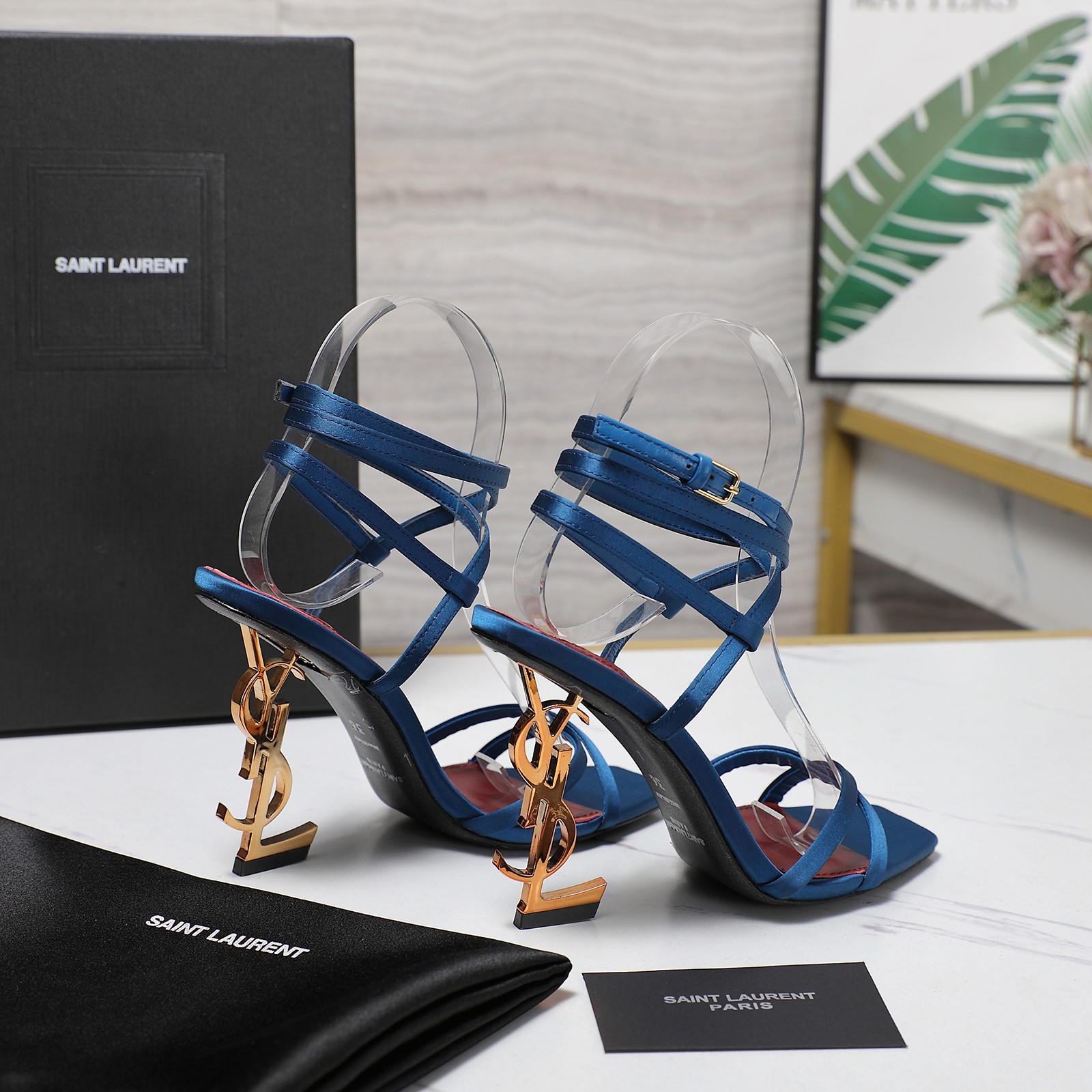 Yves Saint Laurent Tribute Heel Sandal in Blue Silk - Luxury Designer Shoes 7 a1745067936750 1755