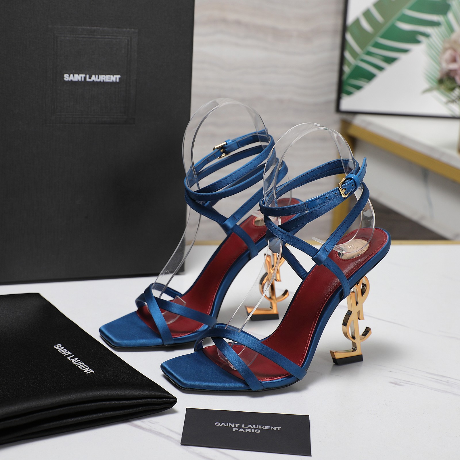 Yves Saint Laurent Tribute Heel Sandal in Blue Silk - Luxury Designer Shoes 5 a1745067936759 1680