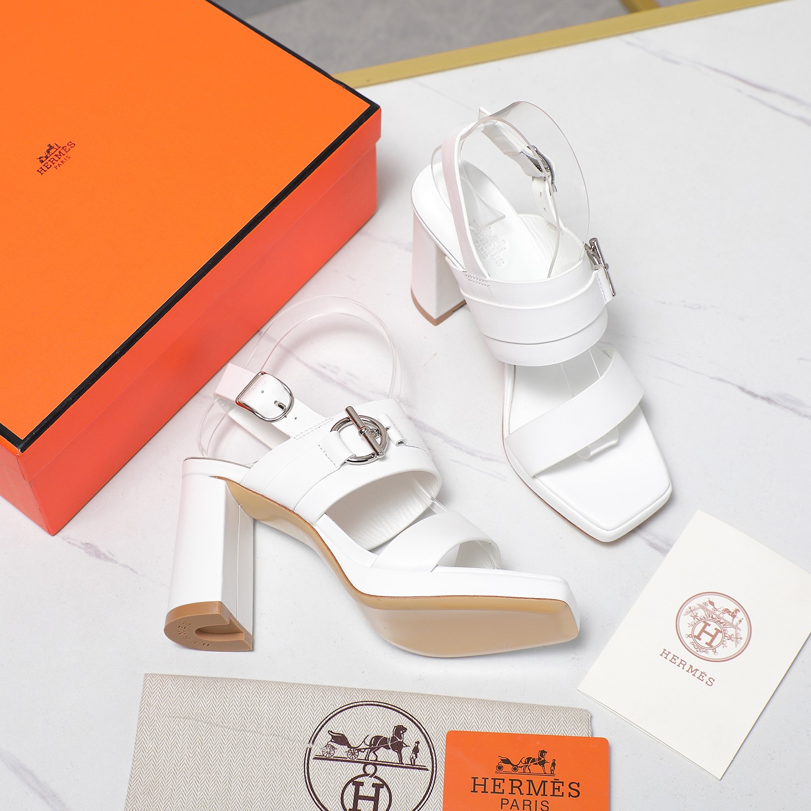 Hermès White Leather Heeled Sandals Platform Ankle Strap Block Heel 3 a1745241217505 4278