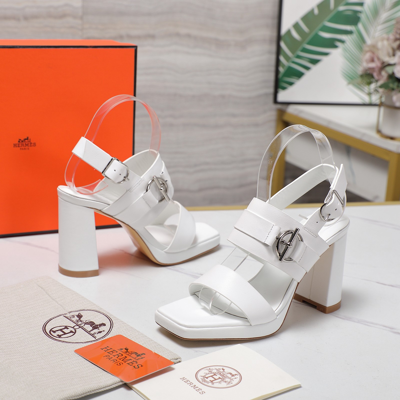 Hermès White Leather Heeled Sandals Platform Ankle Strap Block Heel 4 a1745241217560 3318