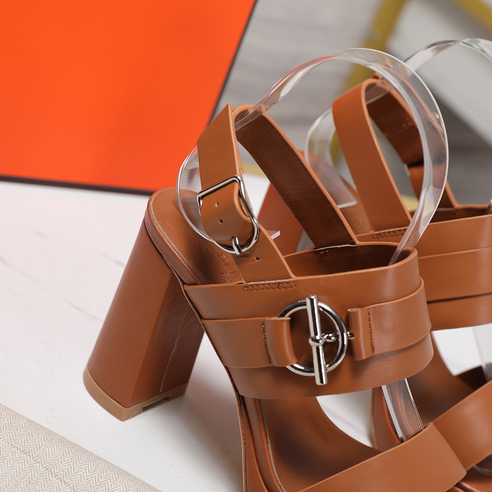 Hermes Women's Leather Platform Heeled Sandals Ankle Buckle Strap 6 a1745241330365 4686