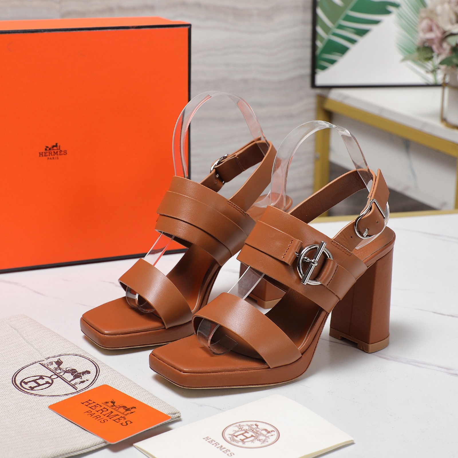 Hermes Women's Leather Platform Heeled Sandals Ankle Buckle Strap 4 a1745241331359 5363