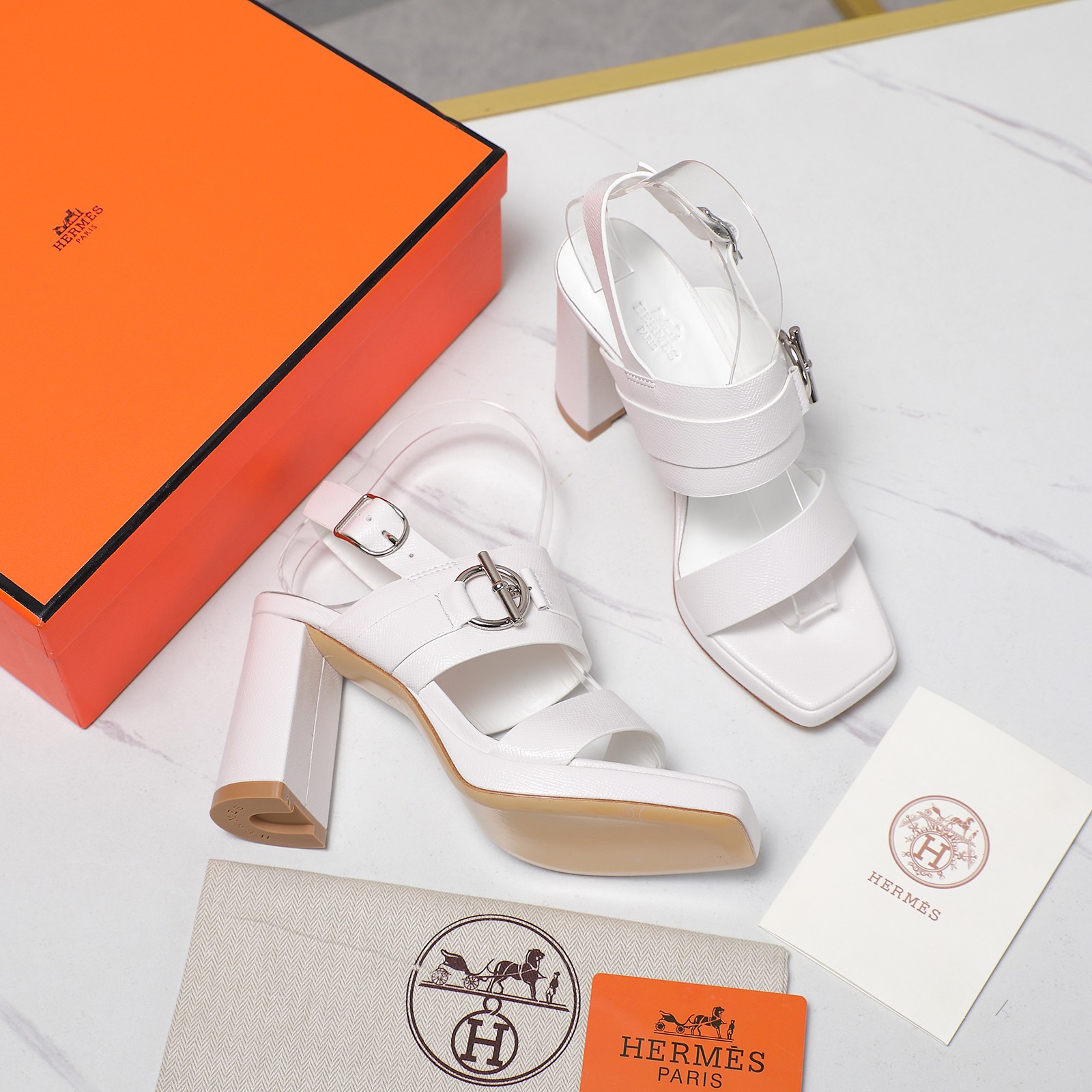 Hermes Platform Heeled Sandals, Leather Upper, Block Heel, Buckle Closure 3 a1745241425632 2045