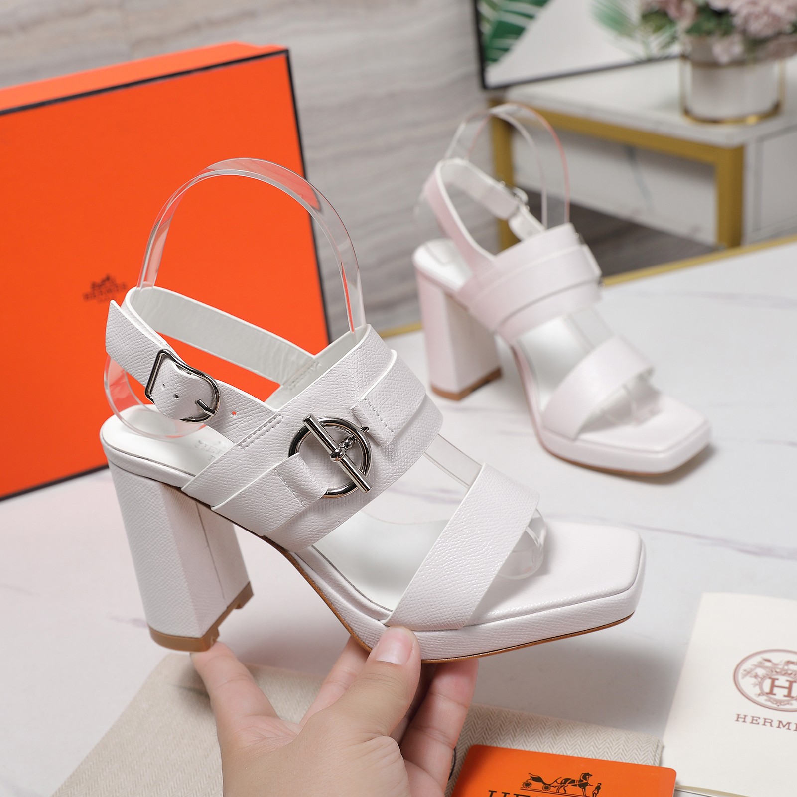 Hermes Platform Heeled Sandals, Leather Upper, Block Heel, Buckle Closure 1 Hermes Platform Heeled Sandals, Leather Upper, Block Heel, Buckle Closure