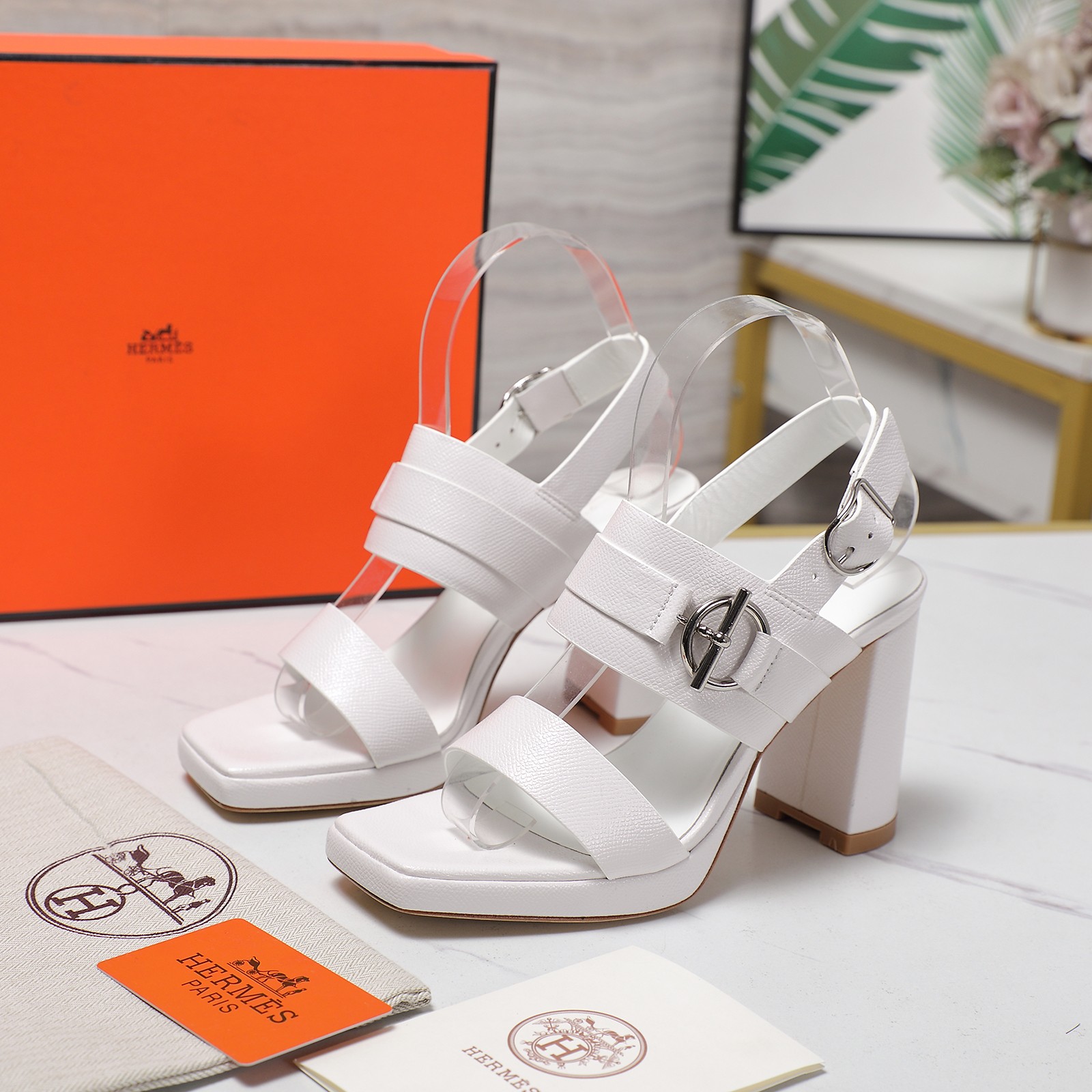 Hermes Platform Heeled Sandals, Leather Upper, Block Heel, Buckle Closure 9 a1745241426839 2376