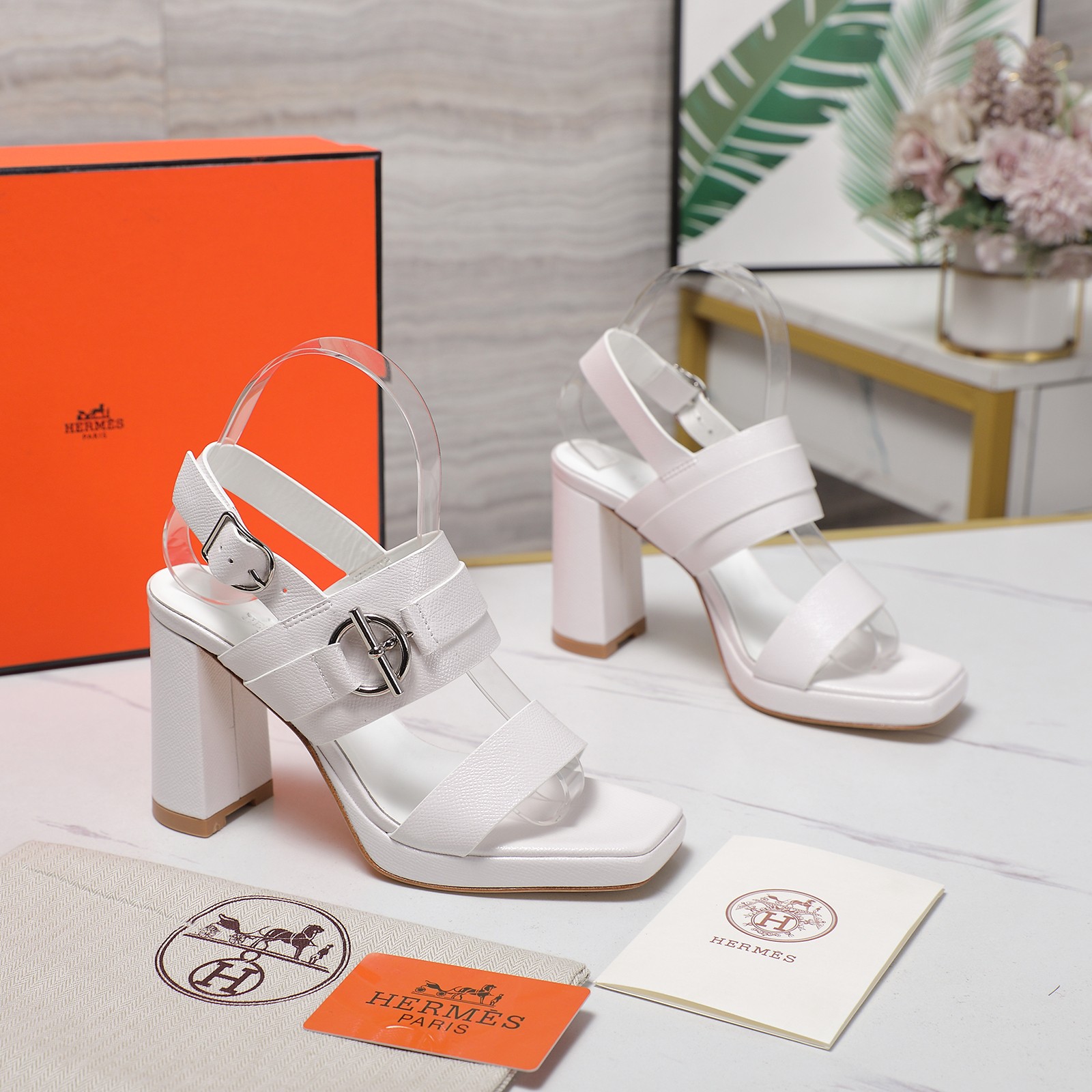 Hermes Platform Heeled Sandals, Leather Upper, Block Heel, Buckle Closure 7 a1745241426851 6622