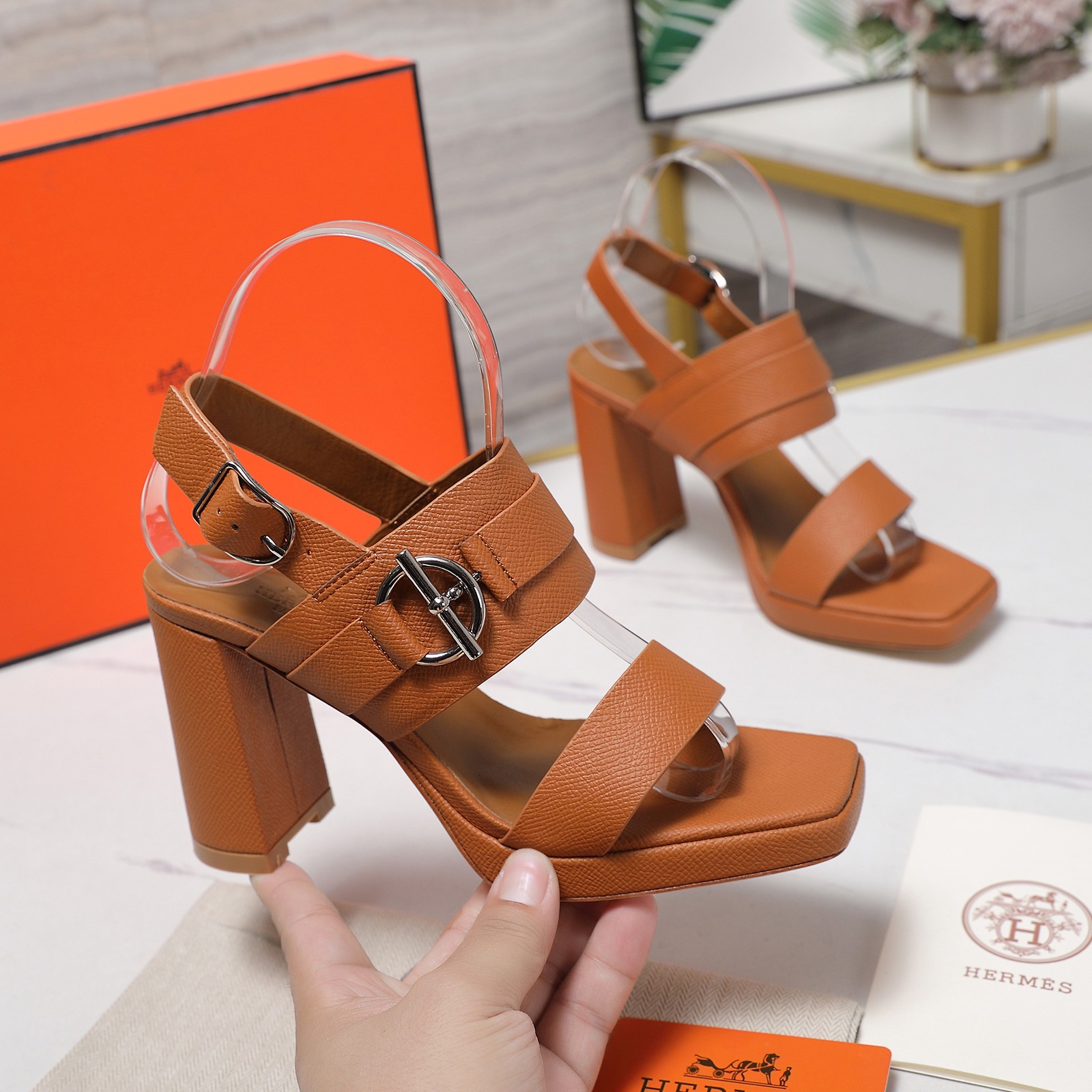 Hermes Women's Sandal Waterproof Platform Block Heel Leather Strappy Sandals 2 a1745243104096 2686