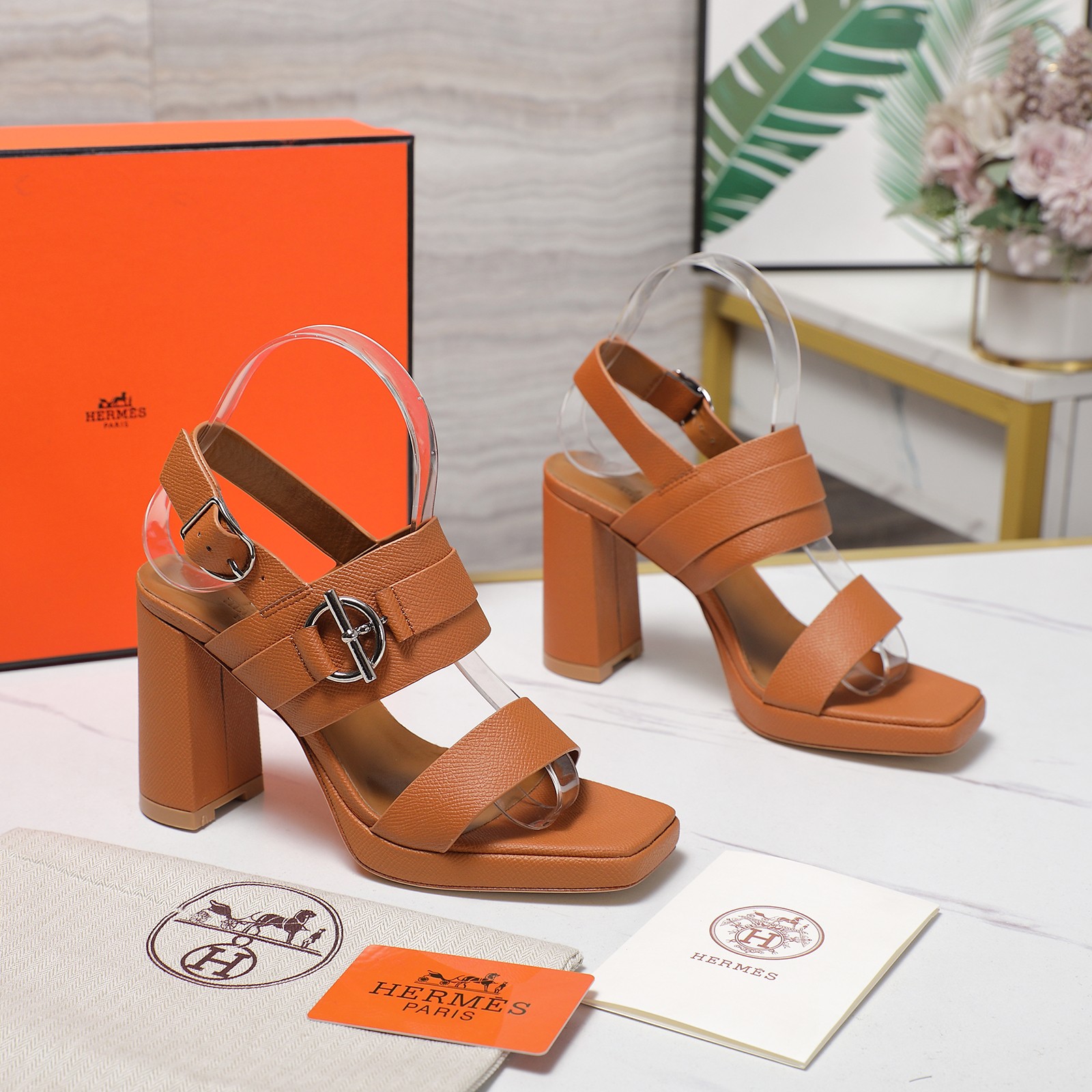 Hermes Women's Sandal Waterproof Platform Block Heel Leather Strappy Sandals 3 a1745243104138 6301