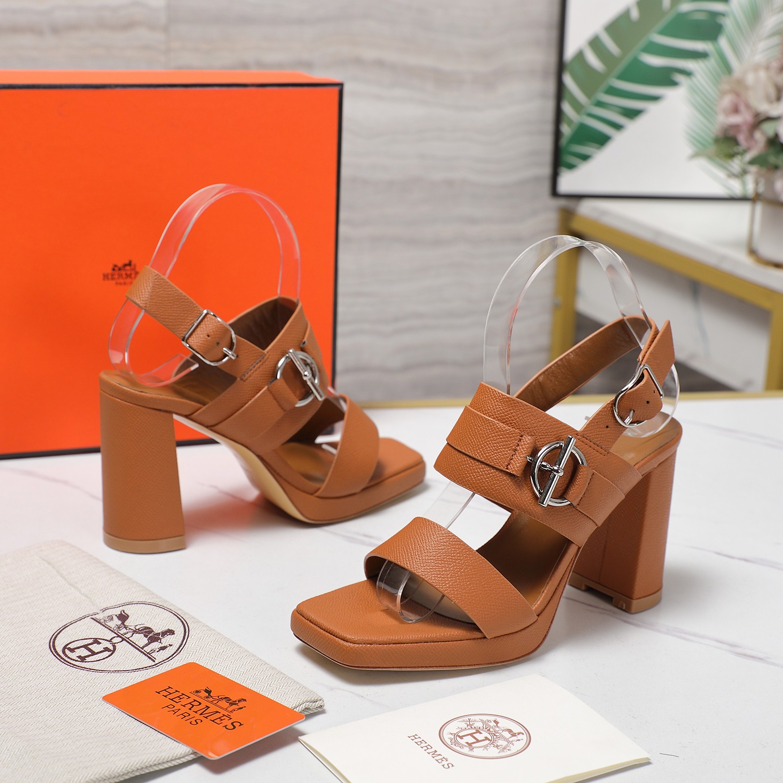 Hermes Women's Sandal Waterproof Platform Block Heel Leather Strappy Sandals 10 a1745243105288 3176