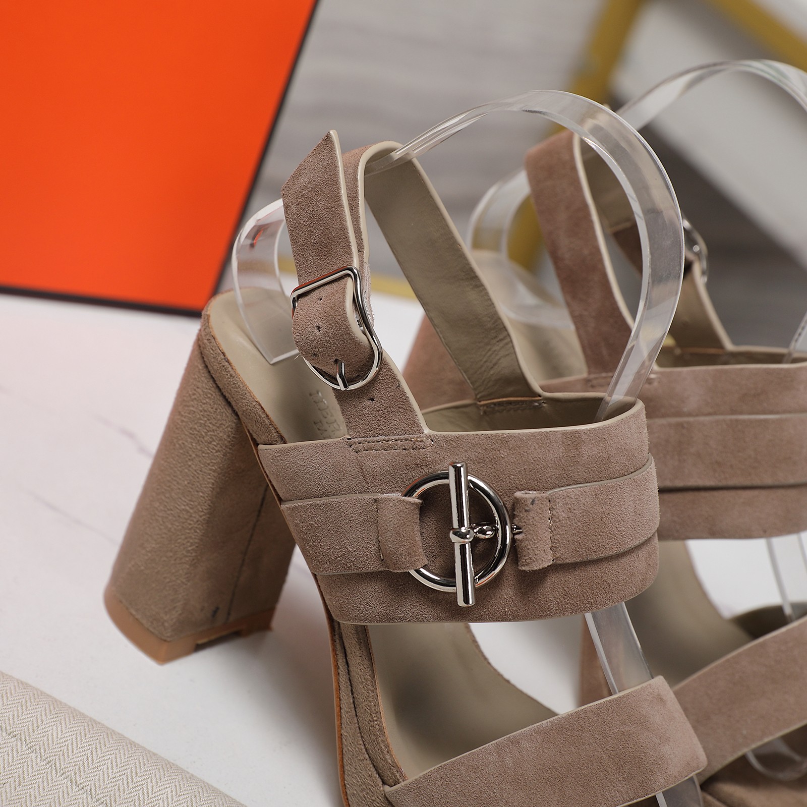 Hermès Women's Suede Heeled Sandals Ankle Strap Platform Block Heel Shoes 6 a1745243166836 4808