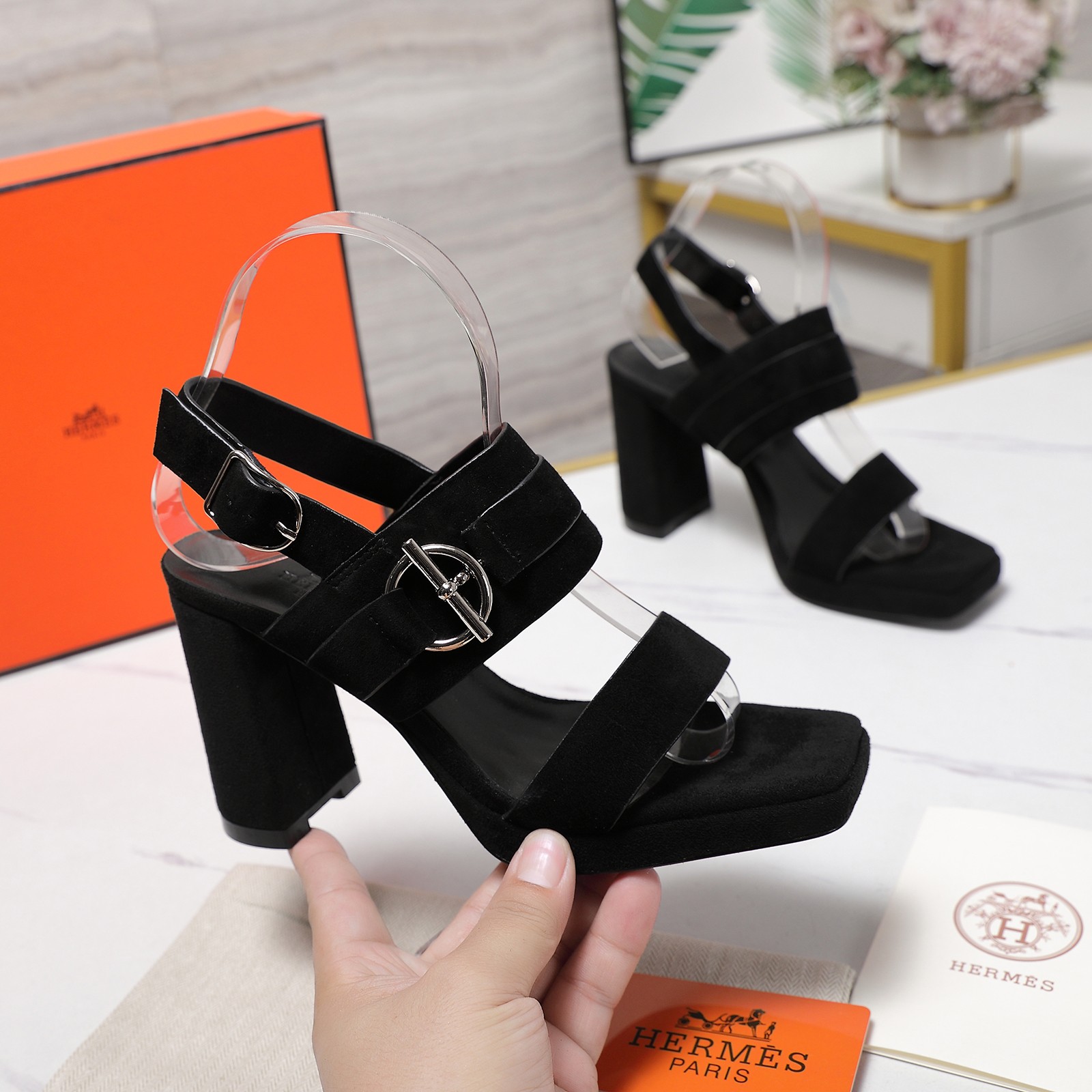 Elegant Hermes Heeled Sandals, Ankle Strap, Block Heel, Comfortable Sandals 2 a1745243221345 8688