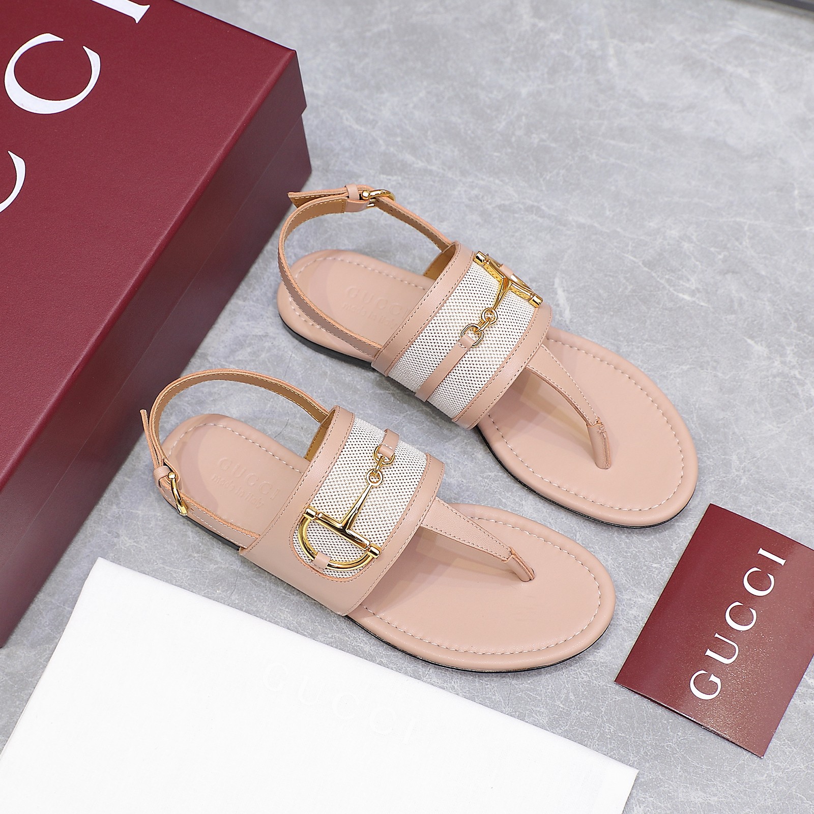Gucci Women's Thong Heeled Sandals with Horsebit Detail - Beige Leather 4 a1746344214063 5478
