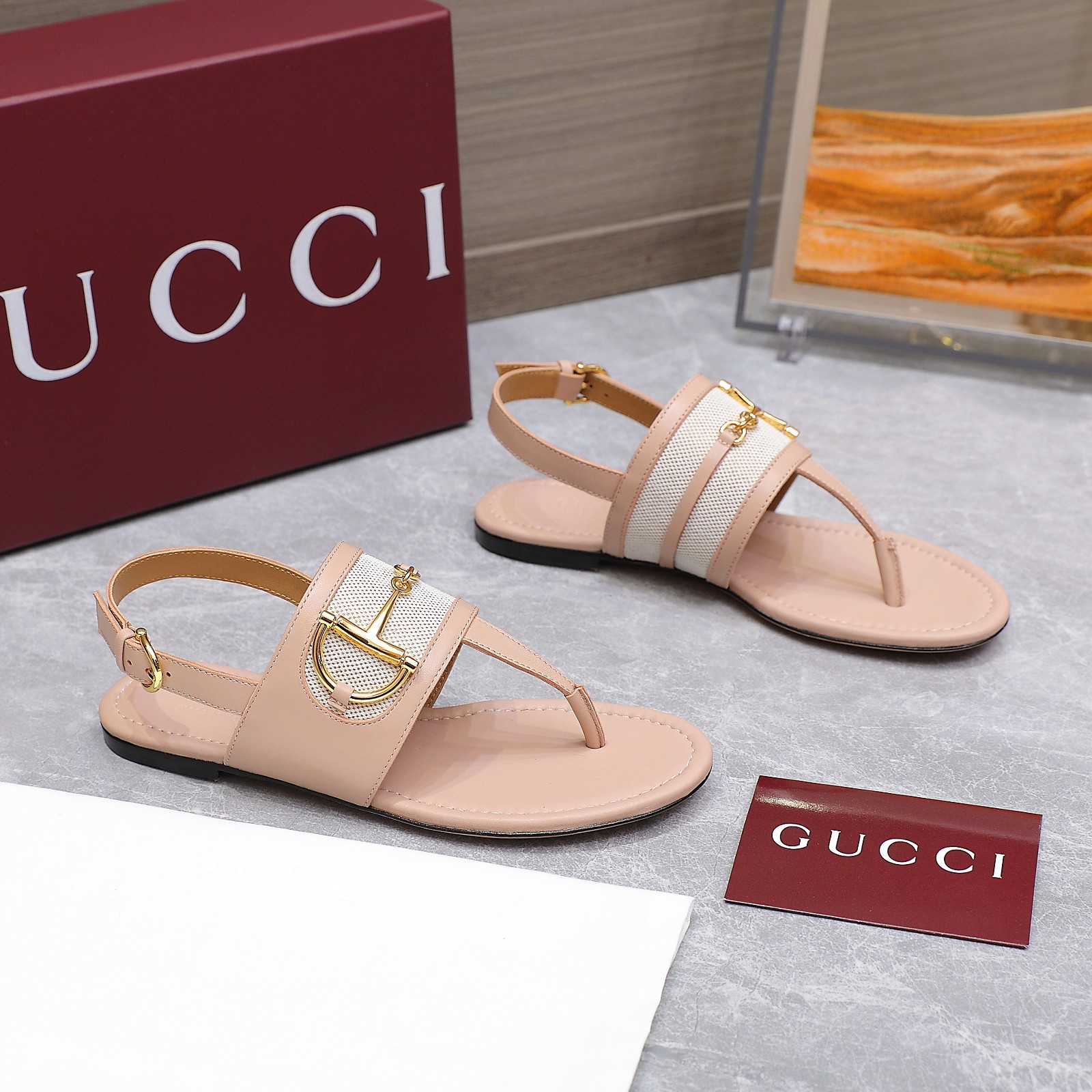 Gucci Women's Thong Heeled Sandals with Horsebit Detail - Beige Leather 5 a1746344214116 7188