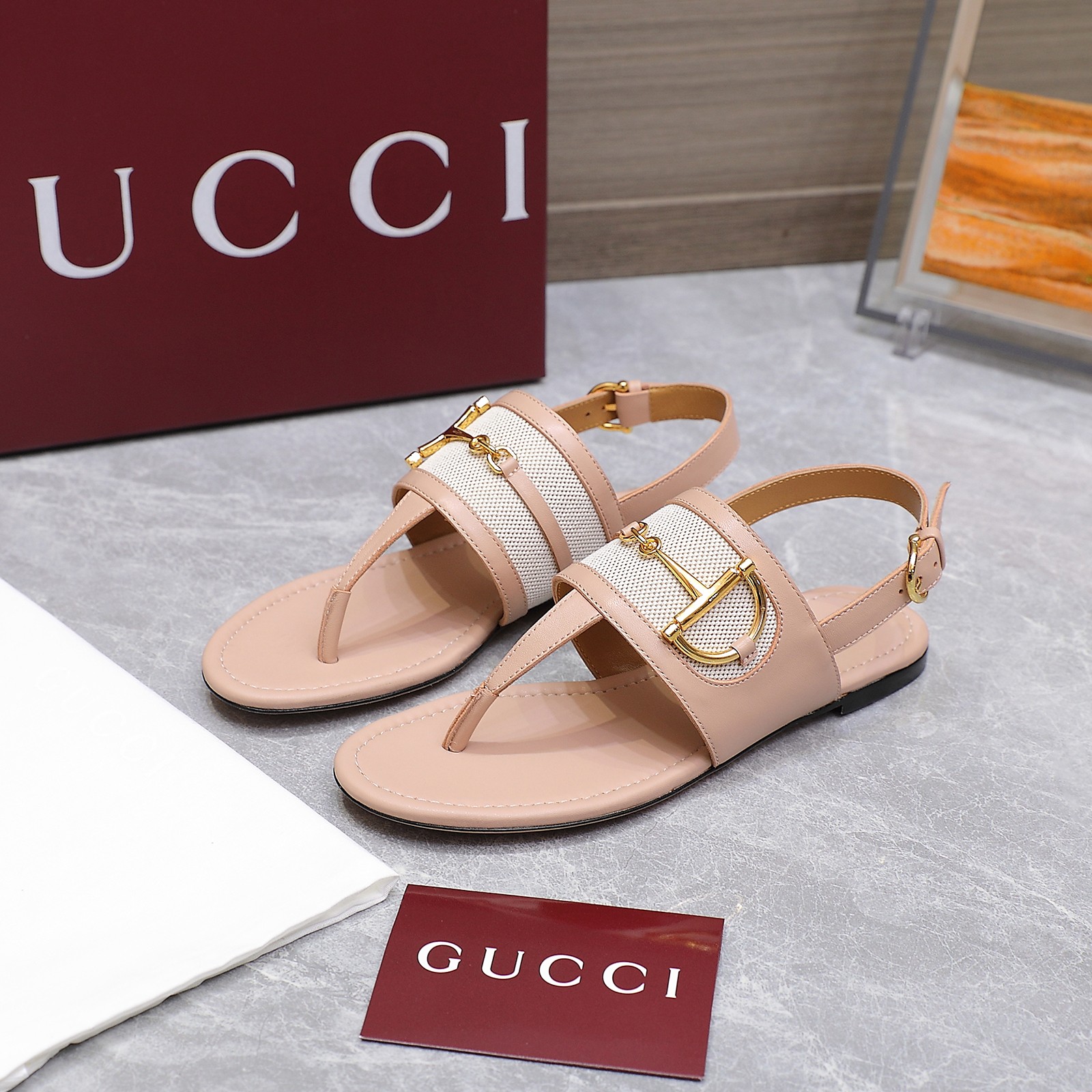 Gucci Women's Thong Heeled Sandals with Horsebit Detail - Beige Leather 3 a1746344215647 2824