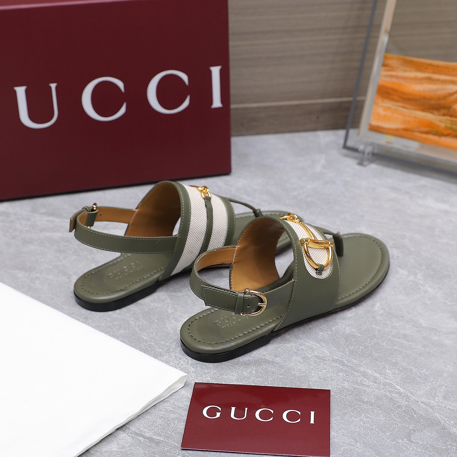 Gucci Women's Olive Green Leather Thong Sandals with Horsebit Detail 7 a1746344354315 7558