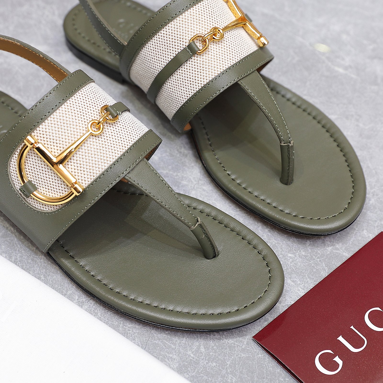 Gucci Women's Olive Green Leather Thong Sandals with Horsebit Detail 9 a1746344355393 4834