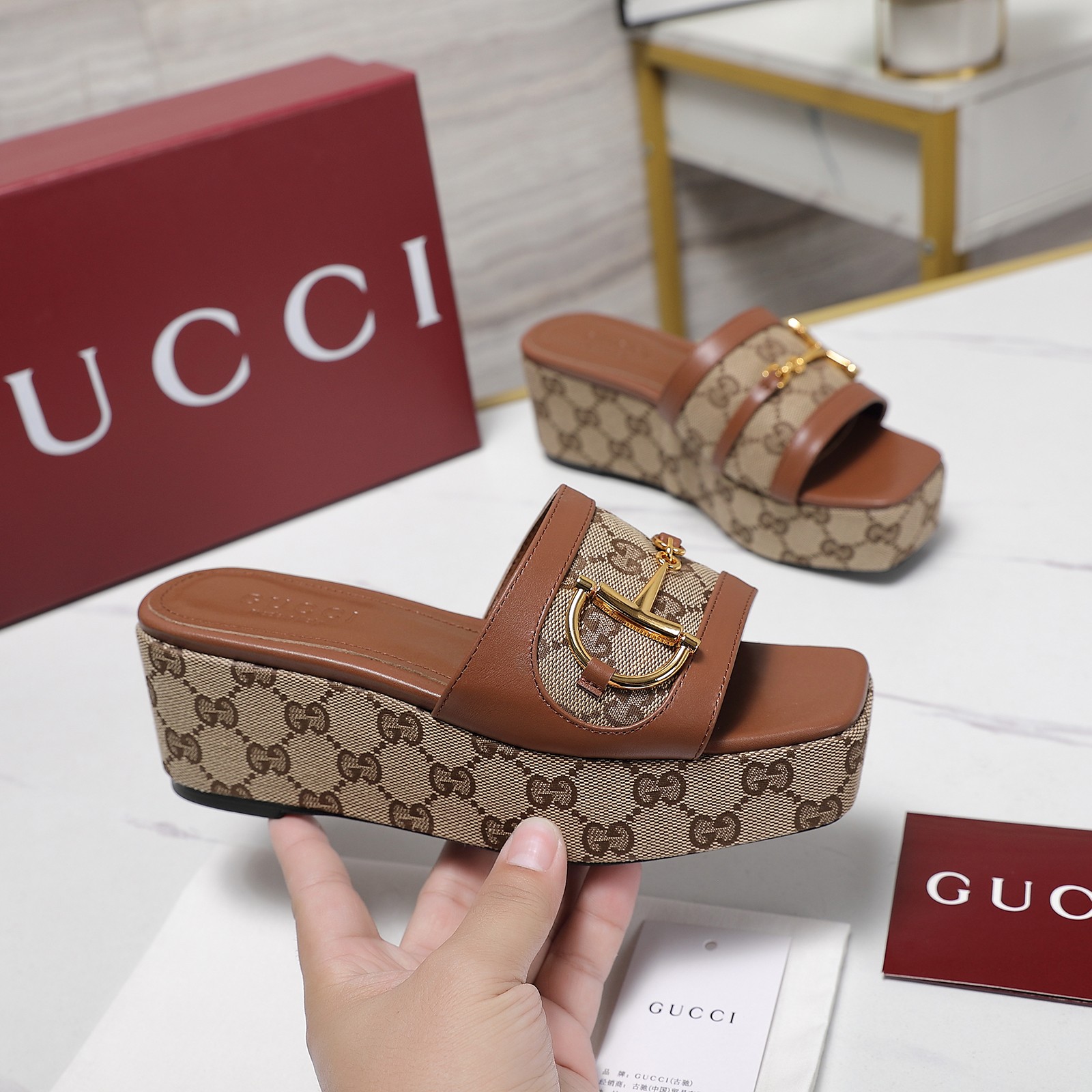 Gucci Women's D-Chain Platform Wedge Sandals Slides Mules 1 Gucci Women's D-Chain Platform Wedge Sandals Slides Mules