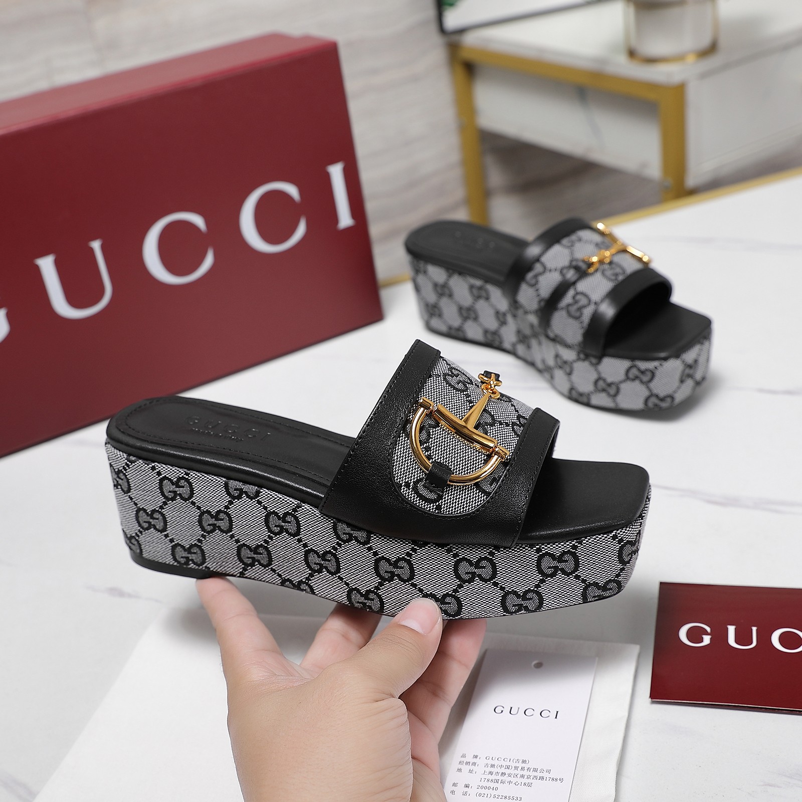 Gucci D-ring Platform Wedge Sandals Mules Slides Designer Shoes 2 a1746344896686 6328